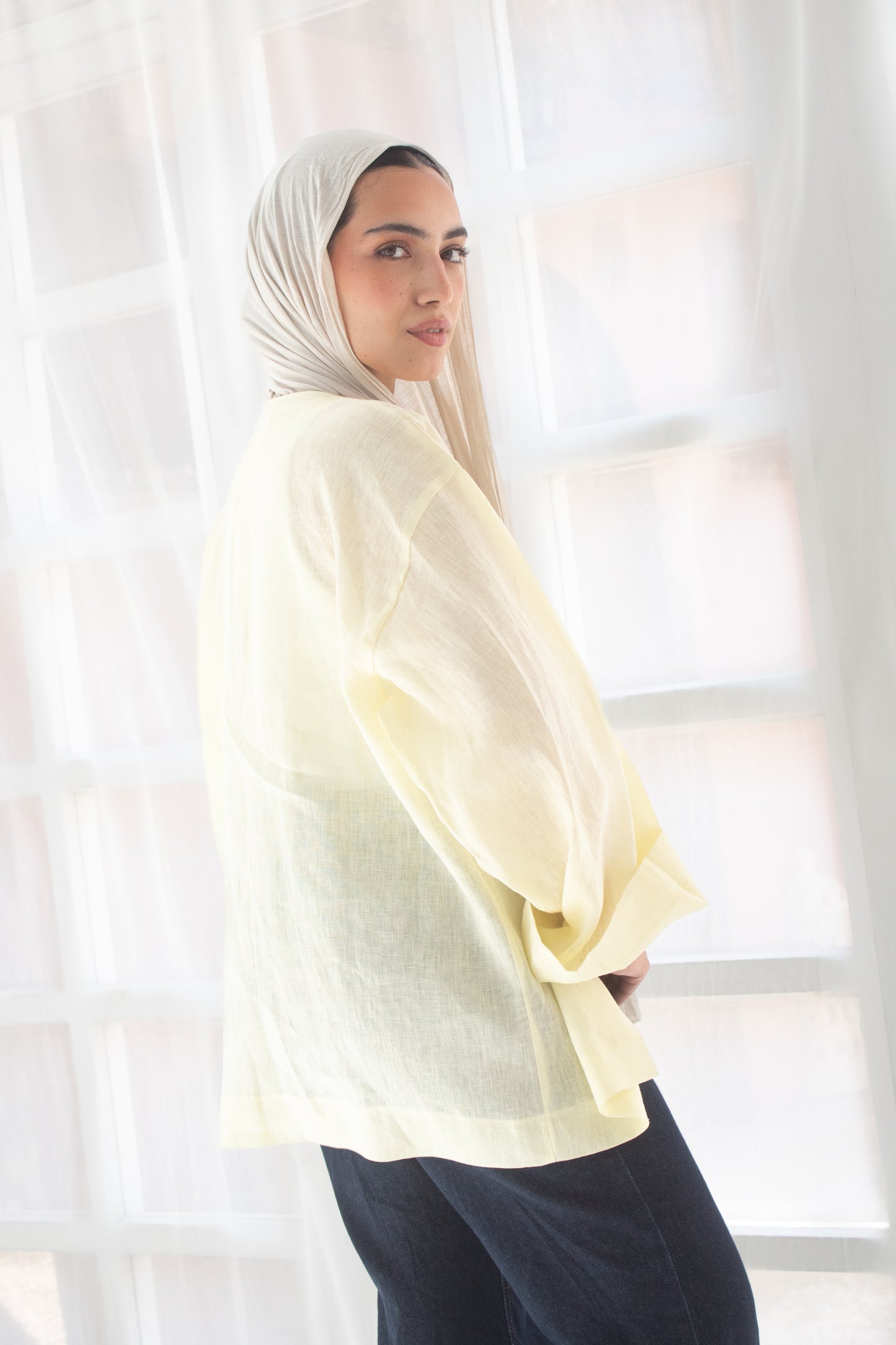 Butter yellow pure linen jacket and cardigan
