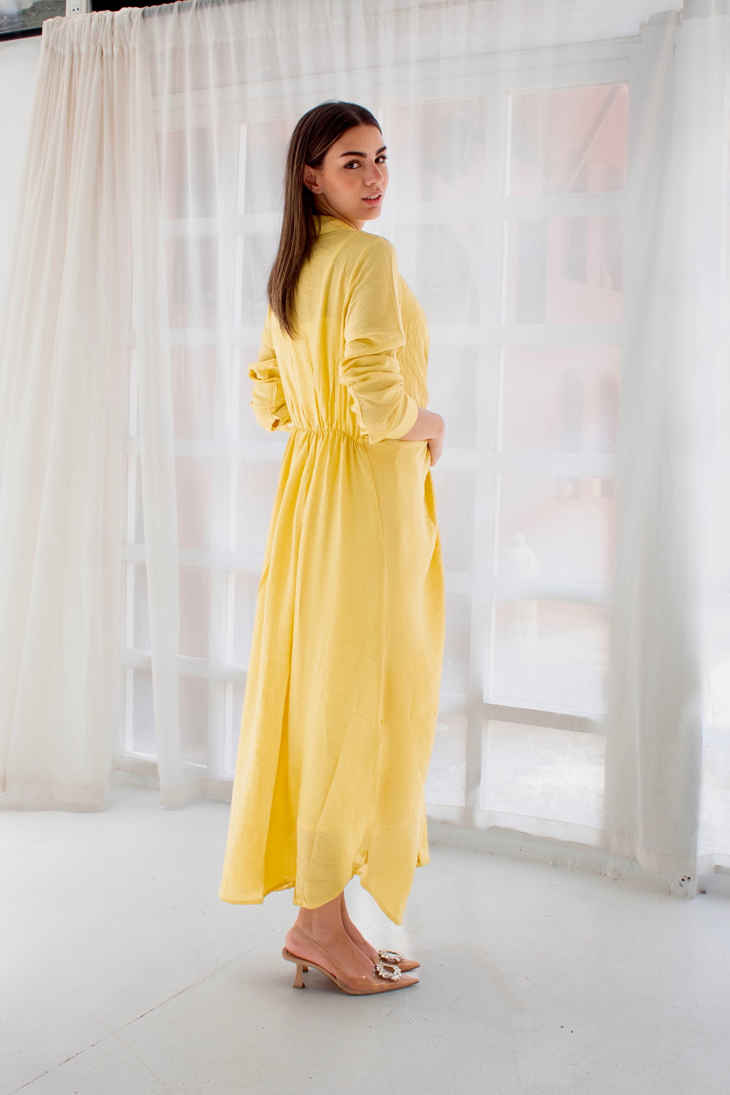 ( Soli dress) yellow glass (Linen Mixed with Silk)dress