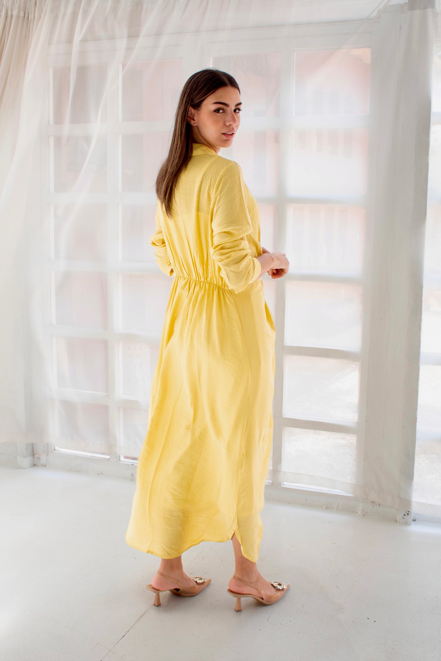 ( Soli dress) yellow glass (Linen Mixed with Silk)dress