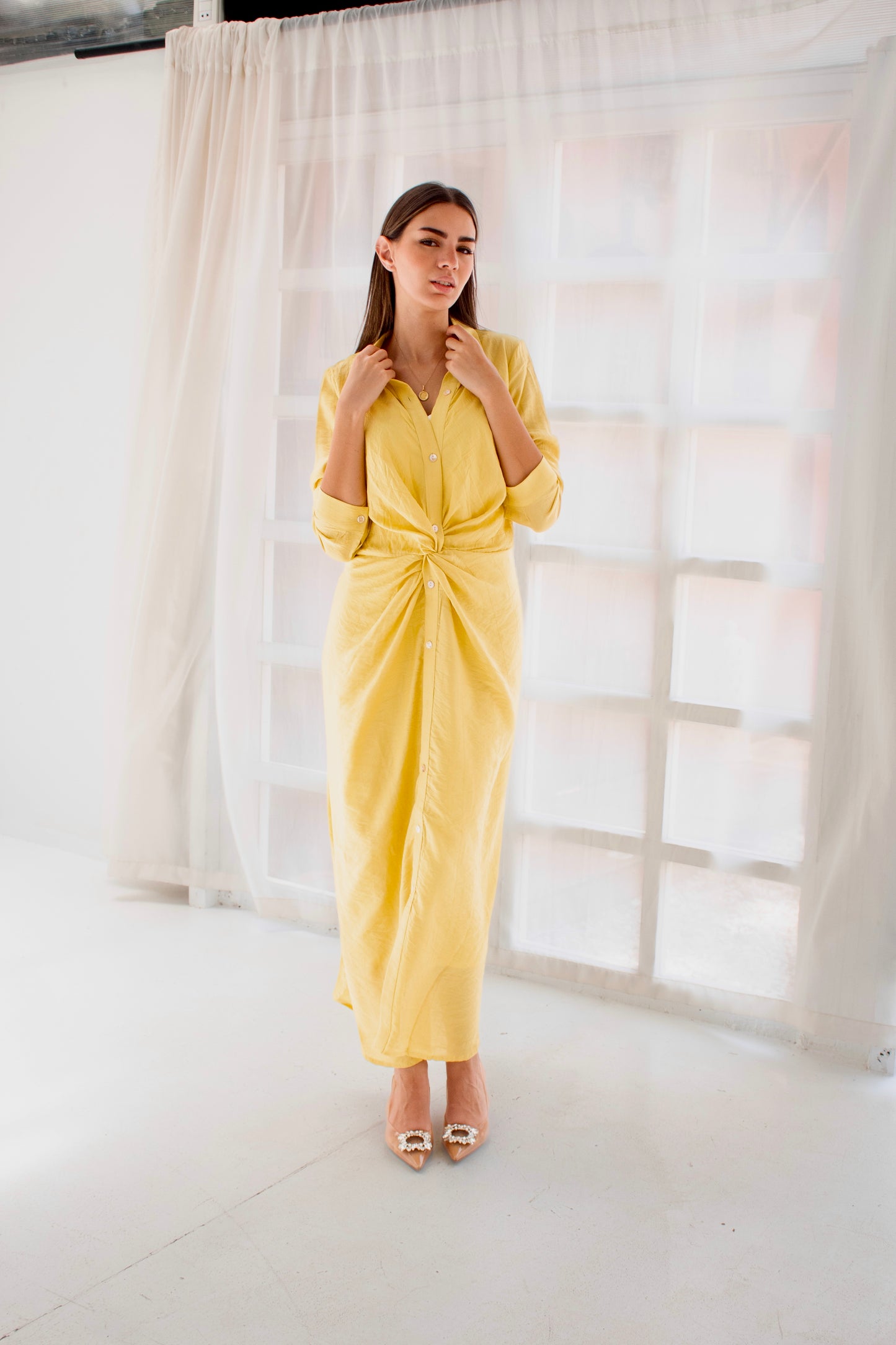 ( Soli dress) yellow glass (Linen Mixed with Silk)dress
