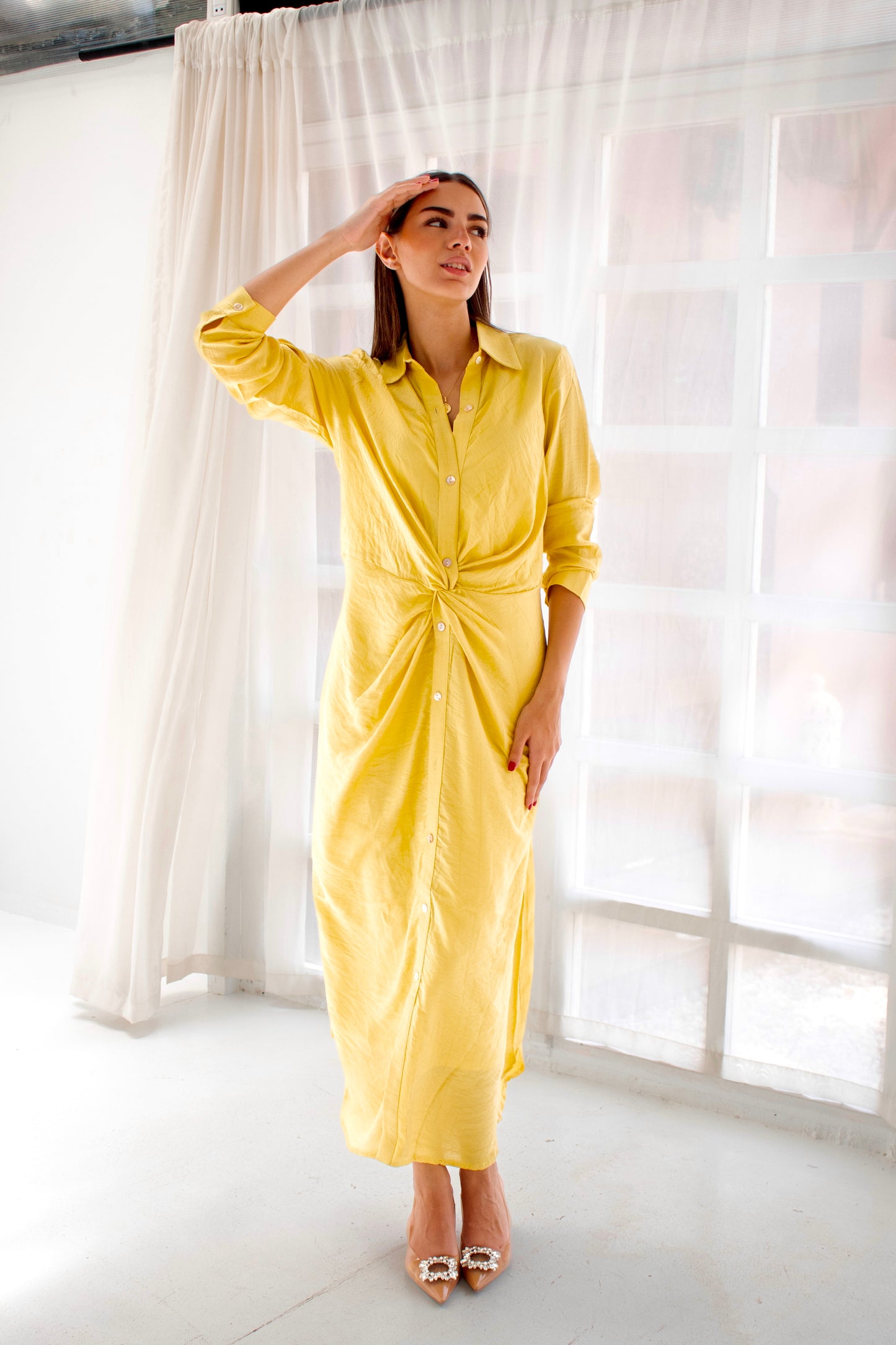 ( Soli dress) yellow glass (Linen Mixed with Silk)dress