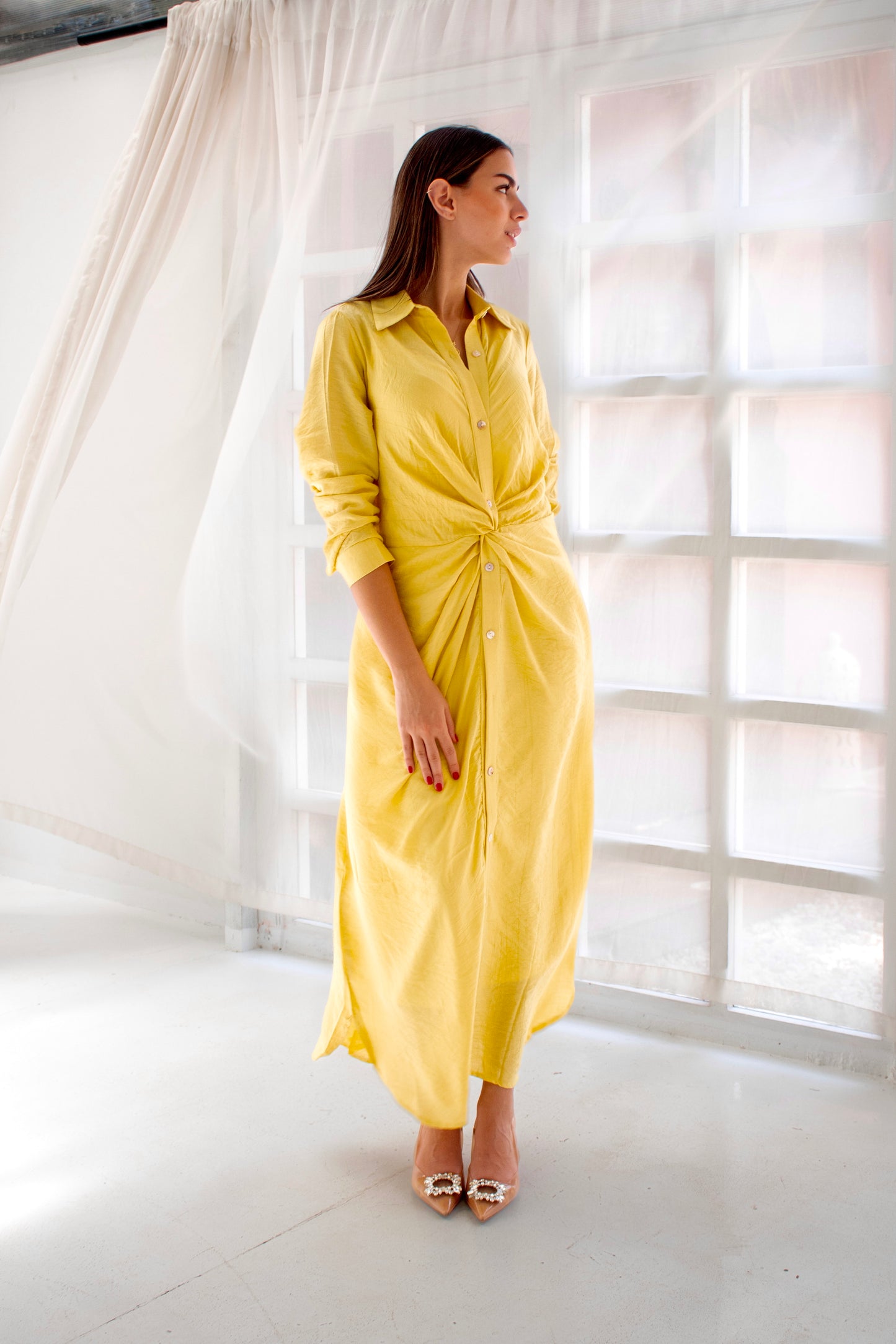 ( Soli dress) yellow glass (Linen Mixed with Silk)dress