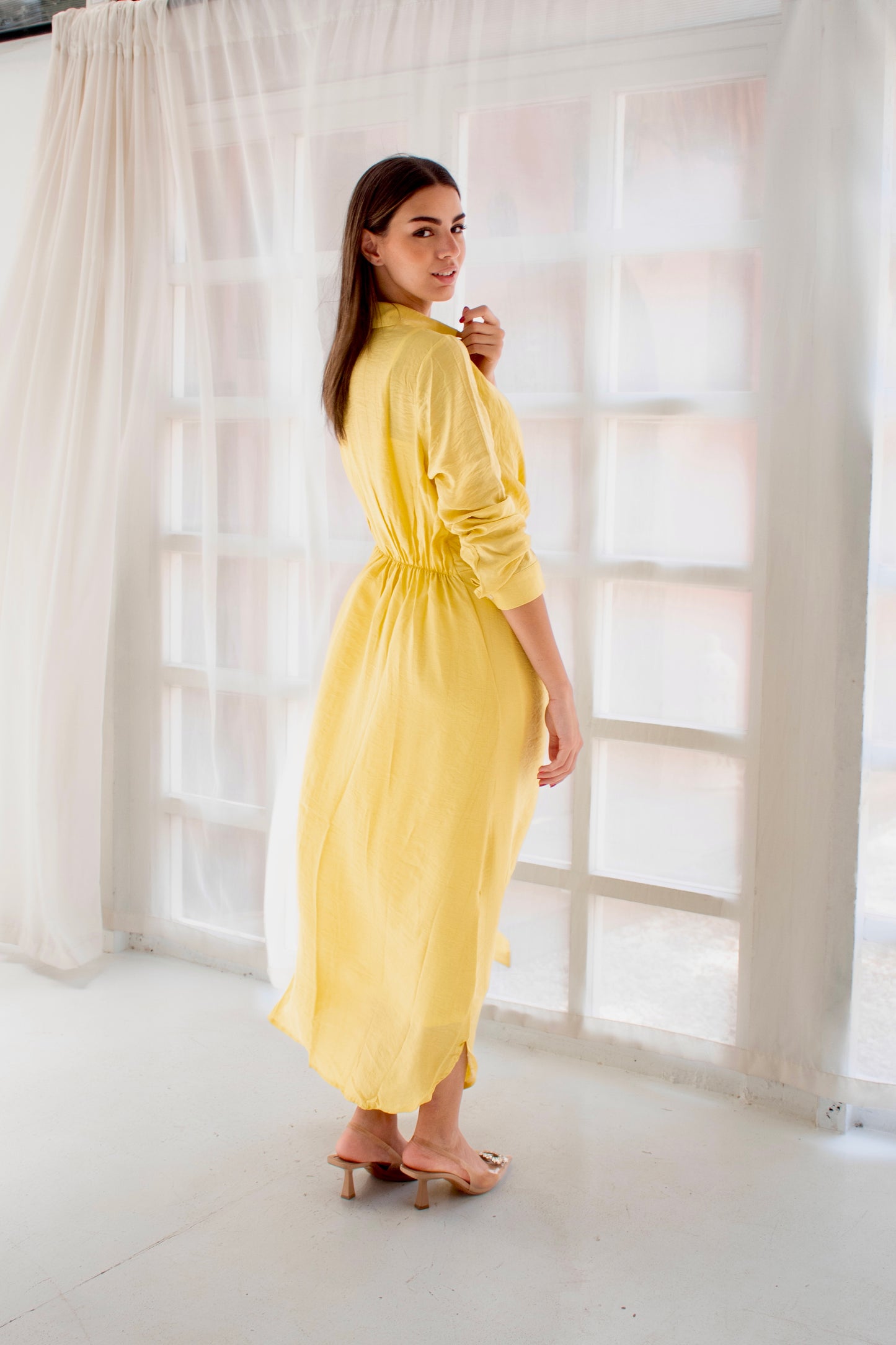 ( Soli dress) yellow glass (Linen Mixed with Silk)dress