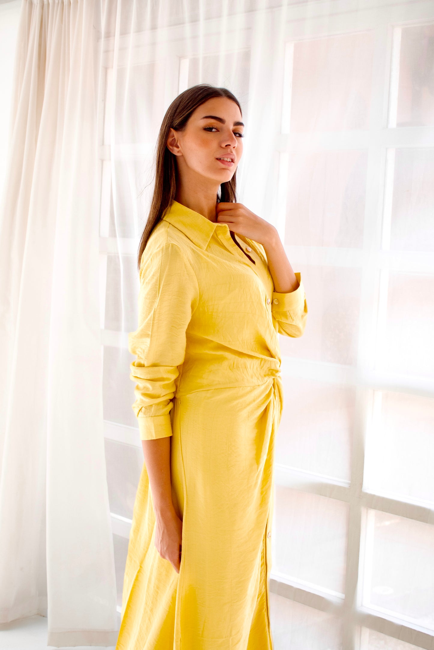 ( Soli dress) yellow glass (Linen Mixed with Silk)dress