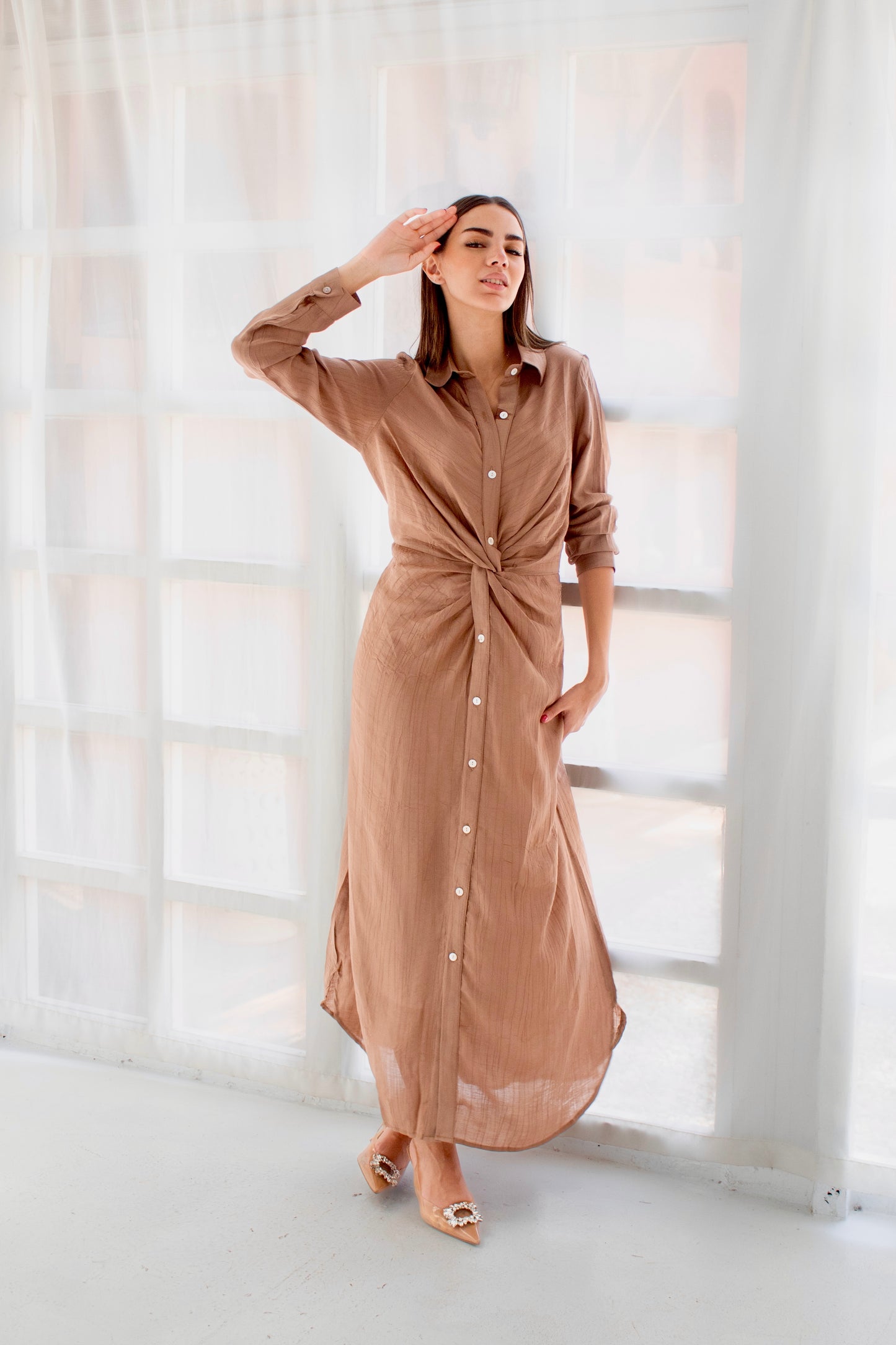 ( Soli dress) Dark goldenrod glass(Linen Mixed with Silk)dress