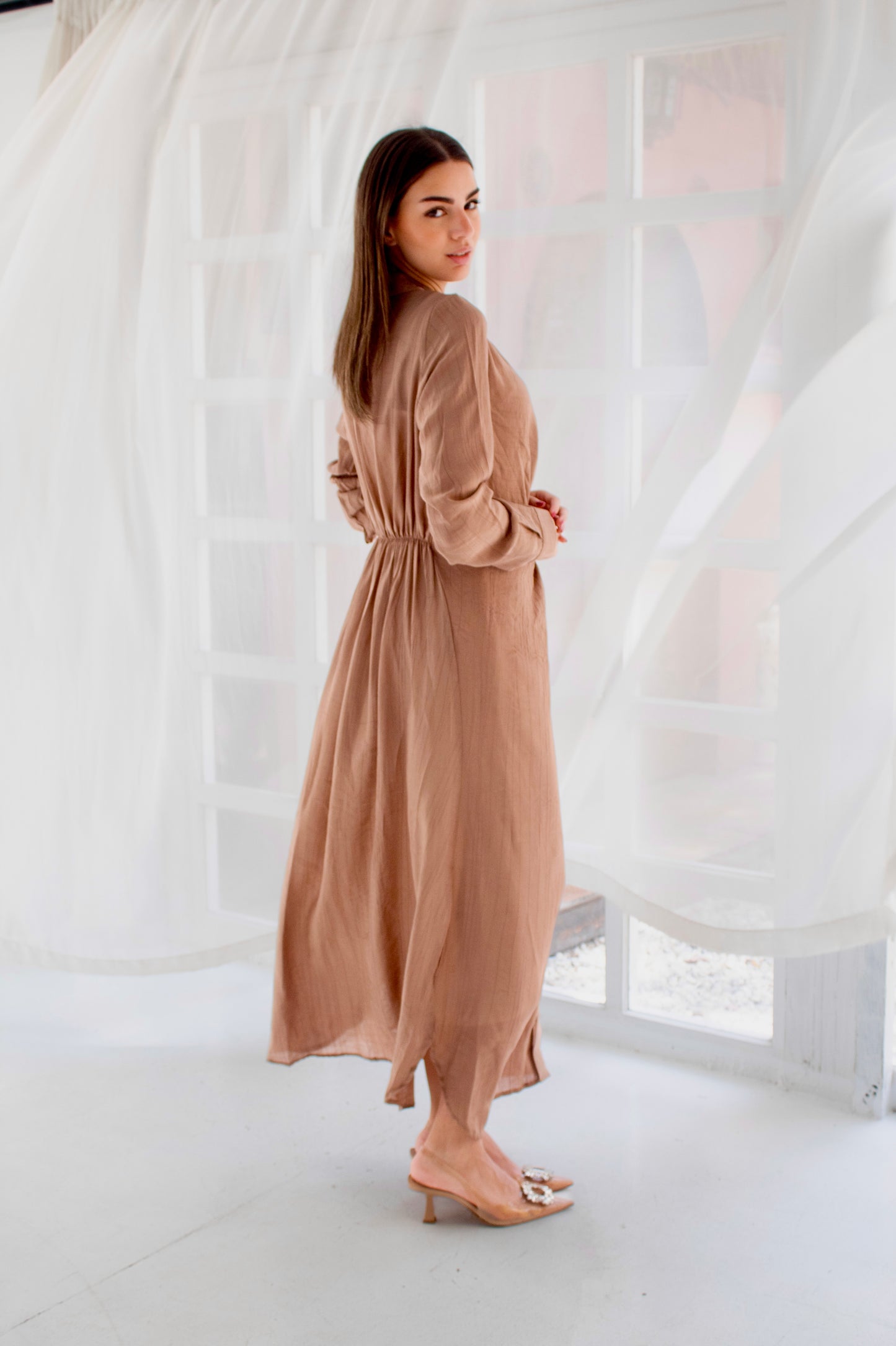 ( Soli dress) Dark goldenrod glass(Linen Mixed with Silk)dress