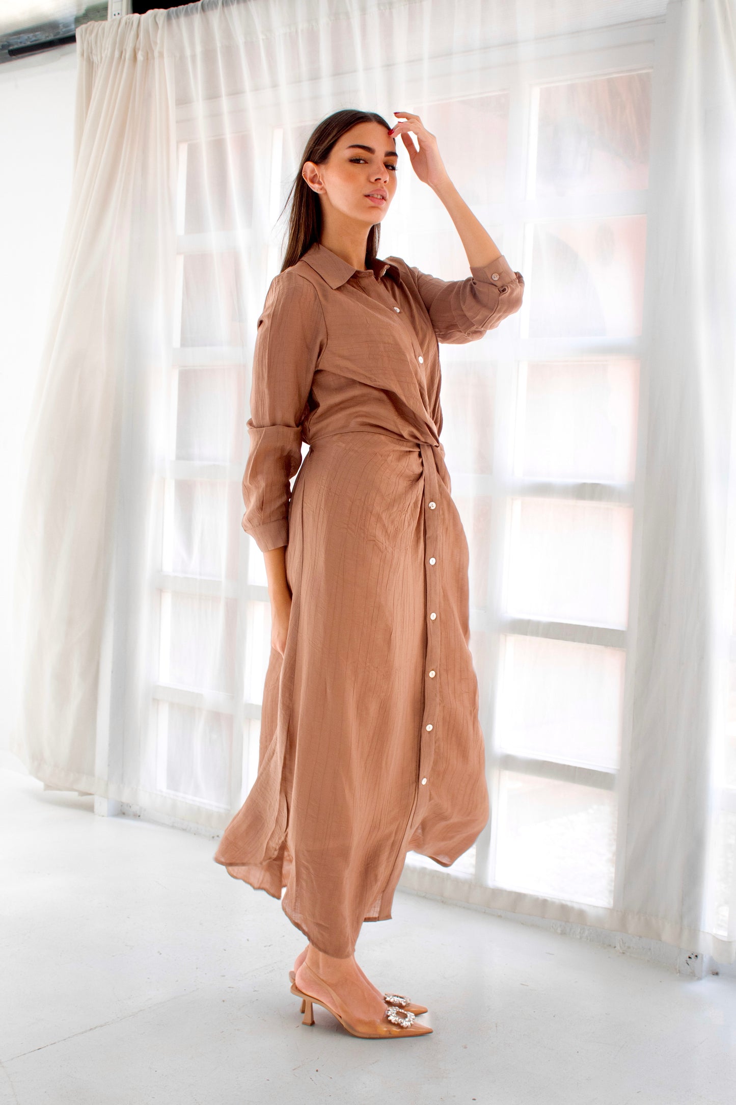 ( Soli dress) Dark goldenrod glass(Linen Mixed with Silk)dress