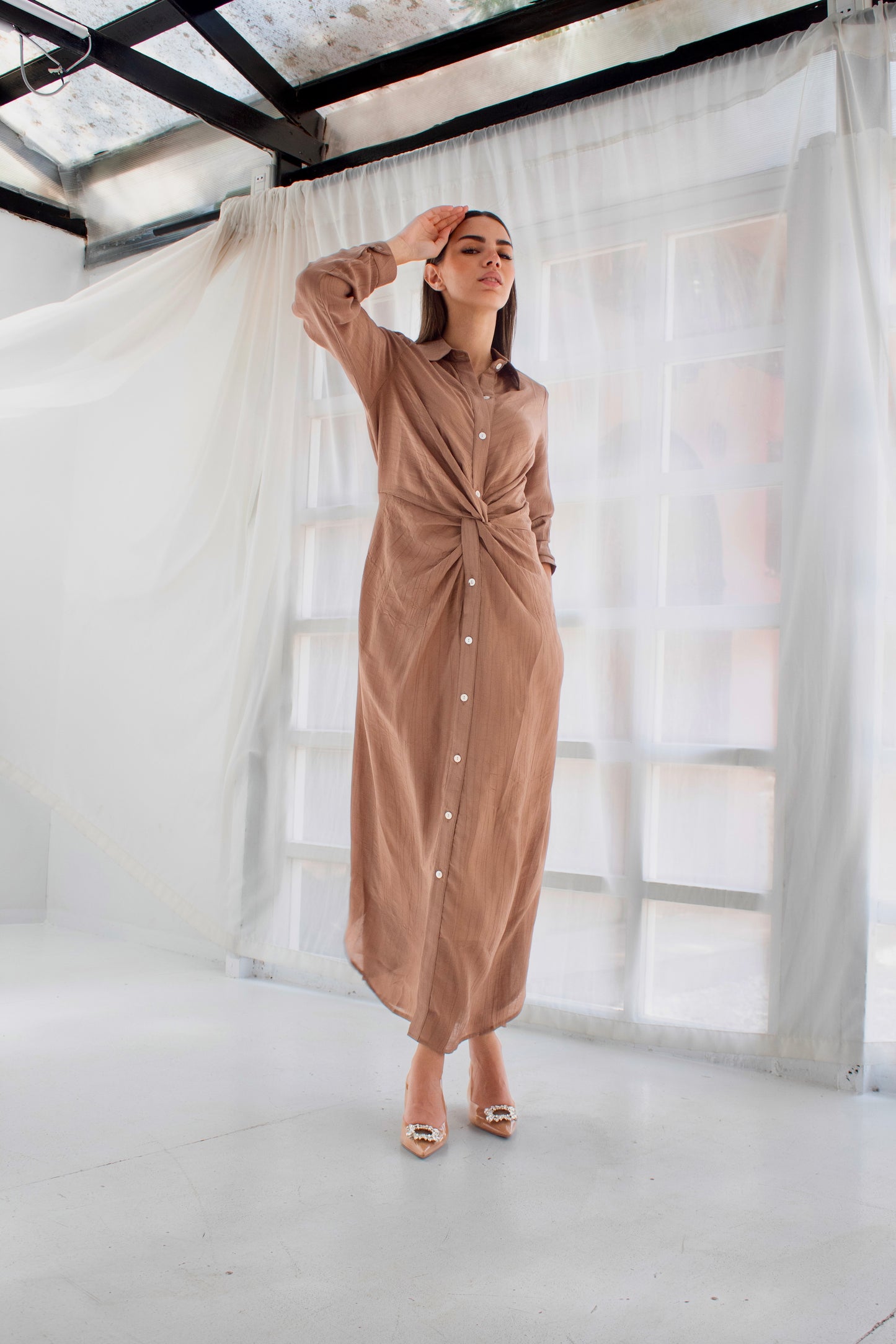 ( Soli dress) Dark goldenrod glass(Linen Mixed with Silk)dress