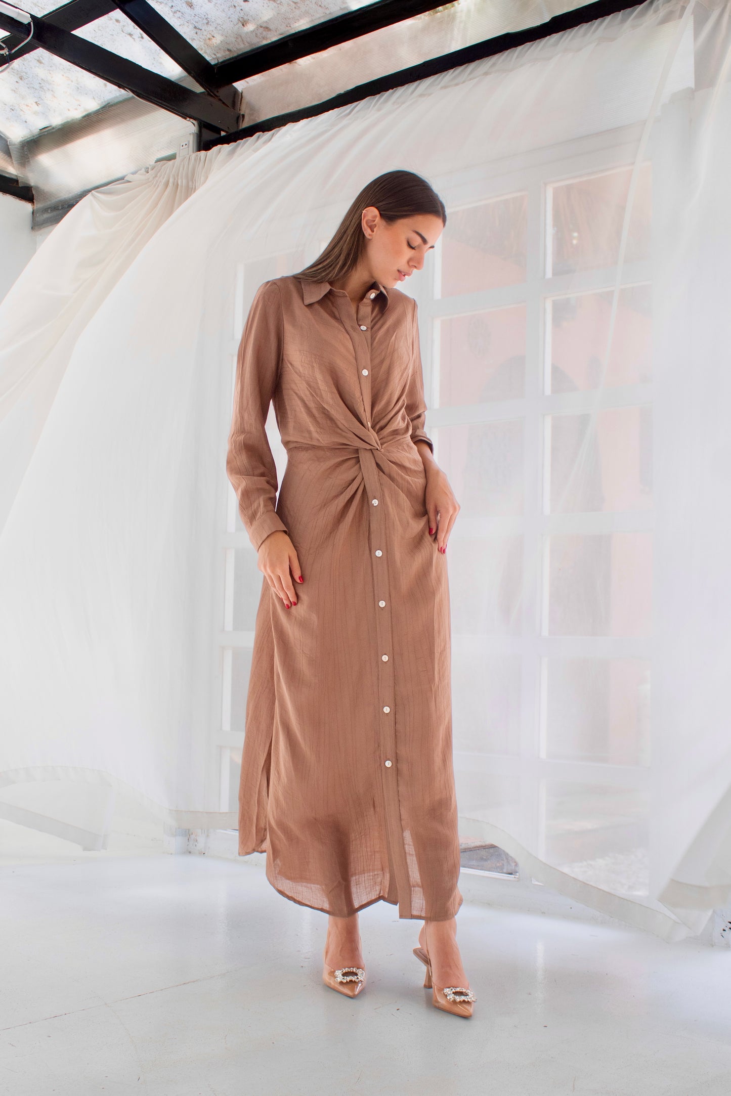 ( Soli dress) Dark goldenrod glass(Linen Mixed with Silk)dress