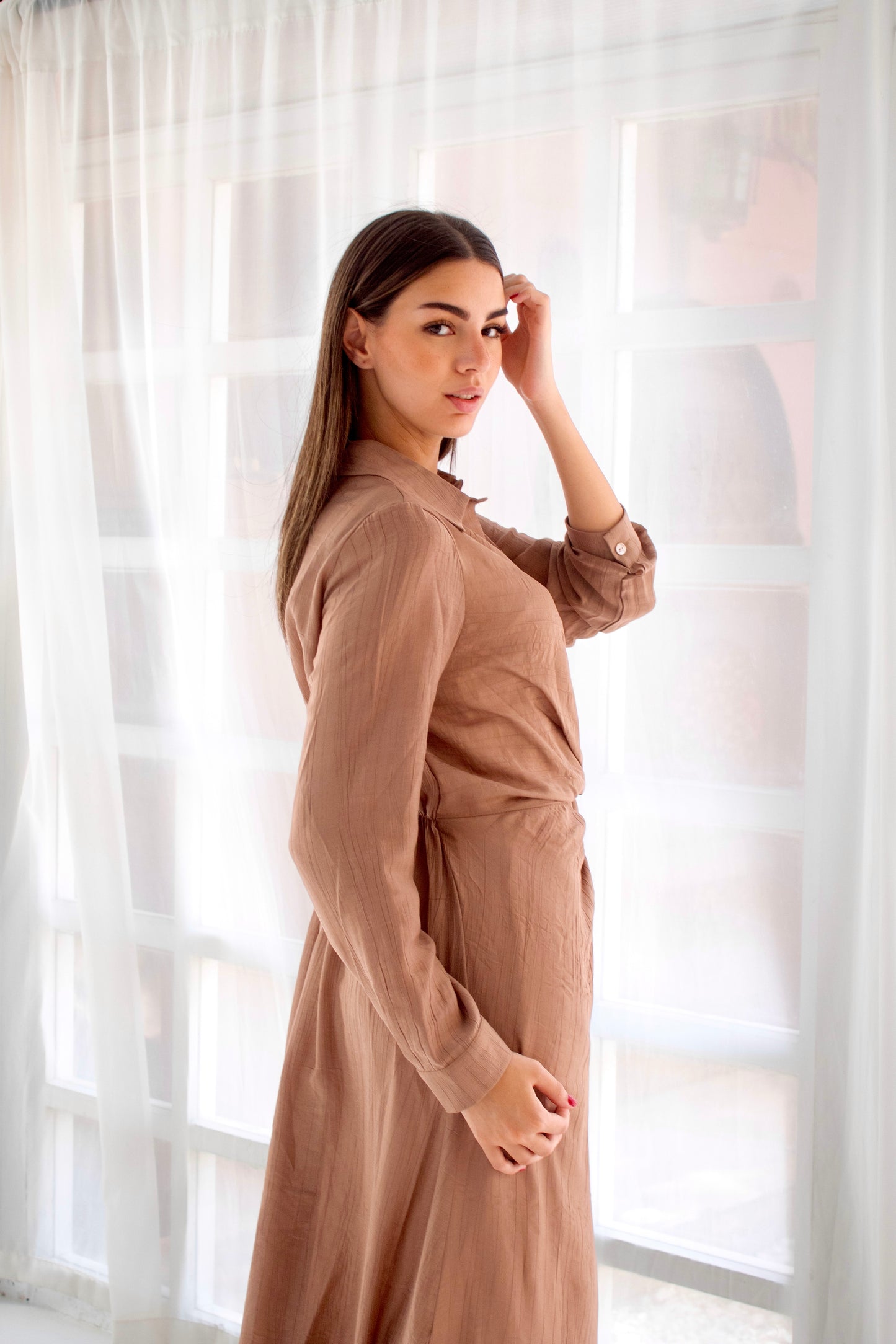 ( Soli dress) Dark goldenrod glass(Linen Mixed with Silk)dress