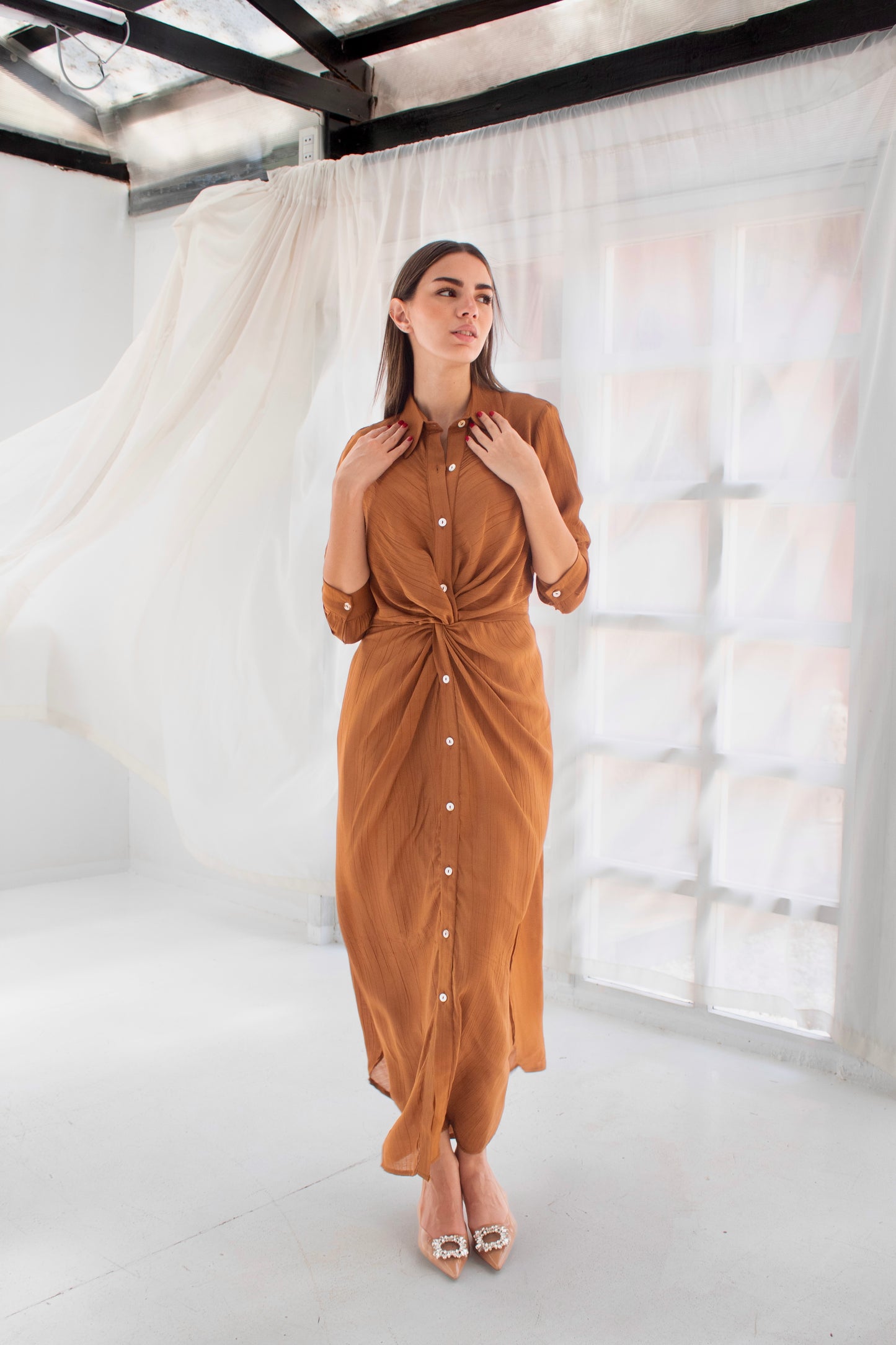 ( Soli dress) Havana glass (Linen Mixed with Silk)dress