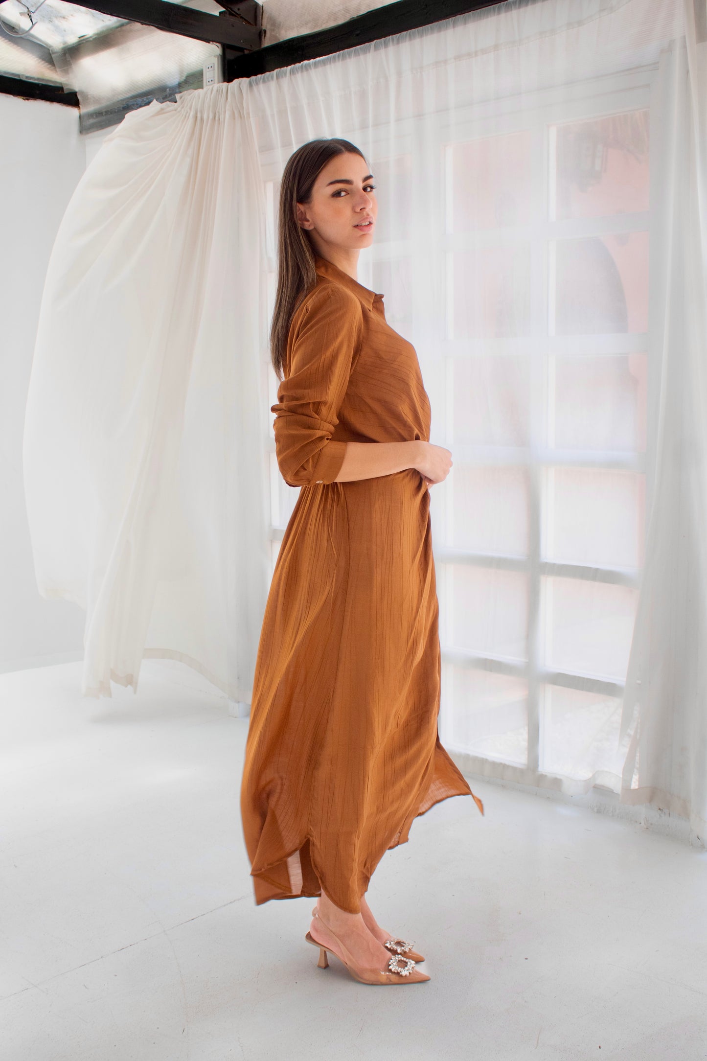 ( Soli dress) Havana glass (Linen Mixed with Silk)dress