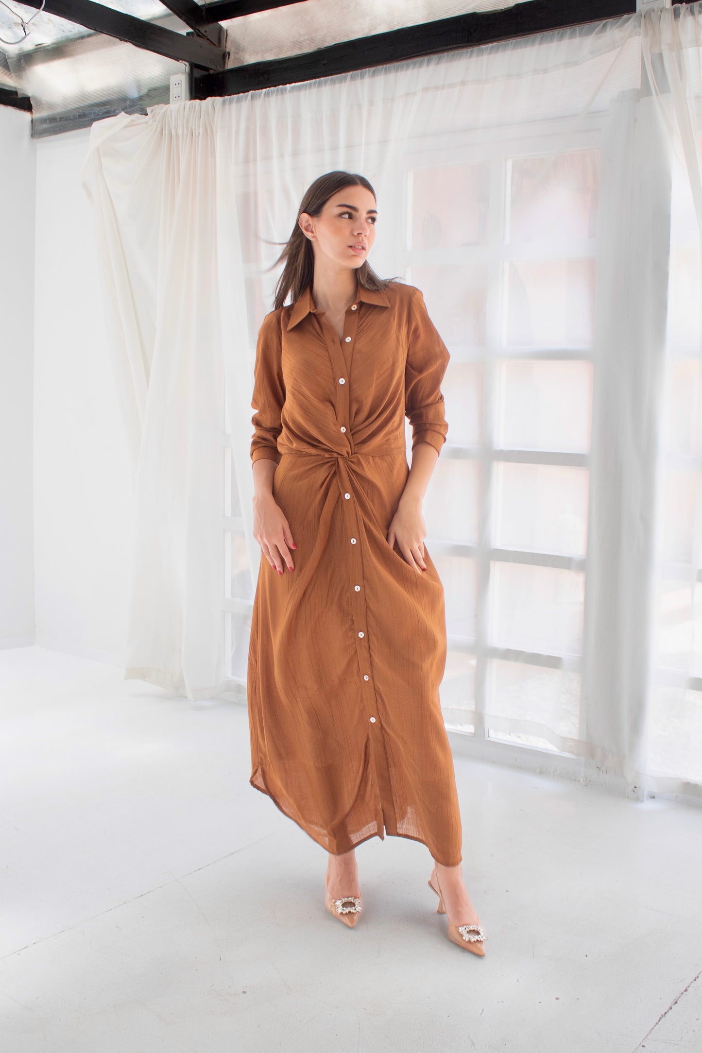 ( Soli dress) Havana glass (Linen Mixed with Silk)dress