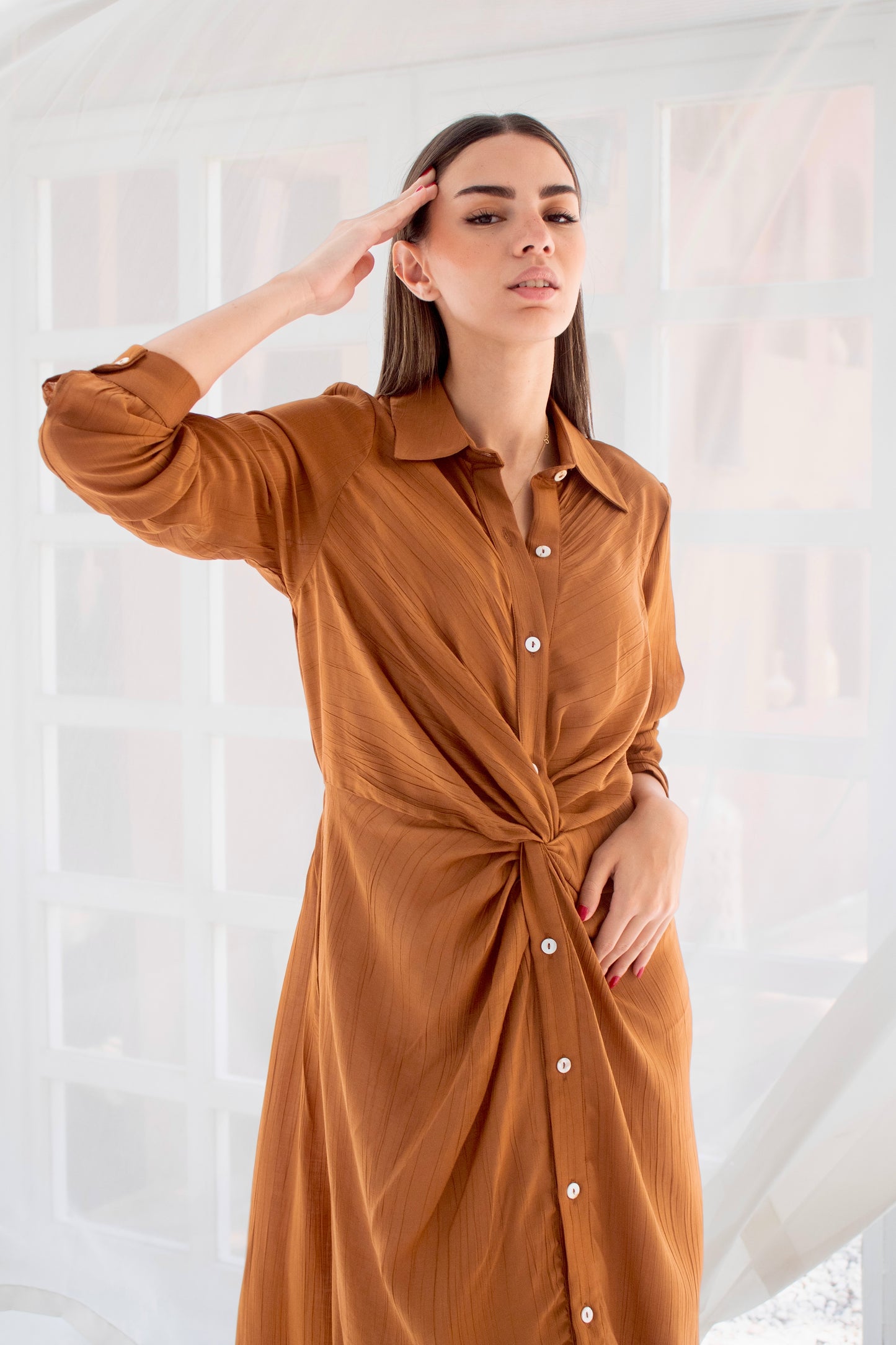 ( Soli dress) Havana glass (Linen Mixed with Silk)dress