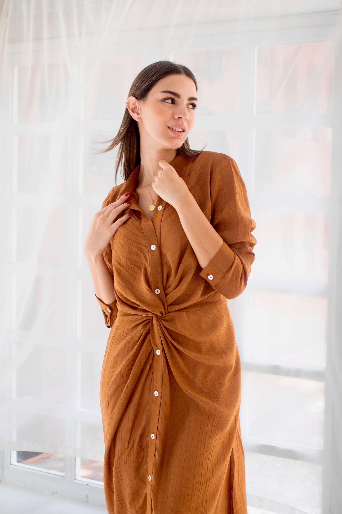( Soli dress) Havana glass (Linen Mixed with Silk)dress