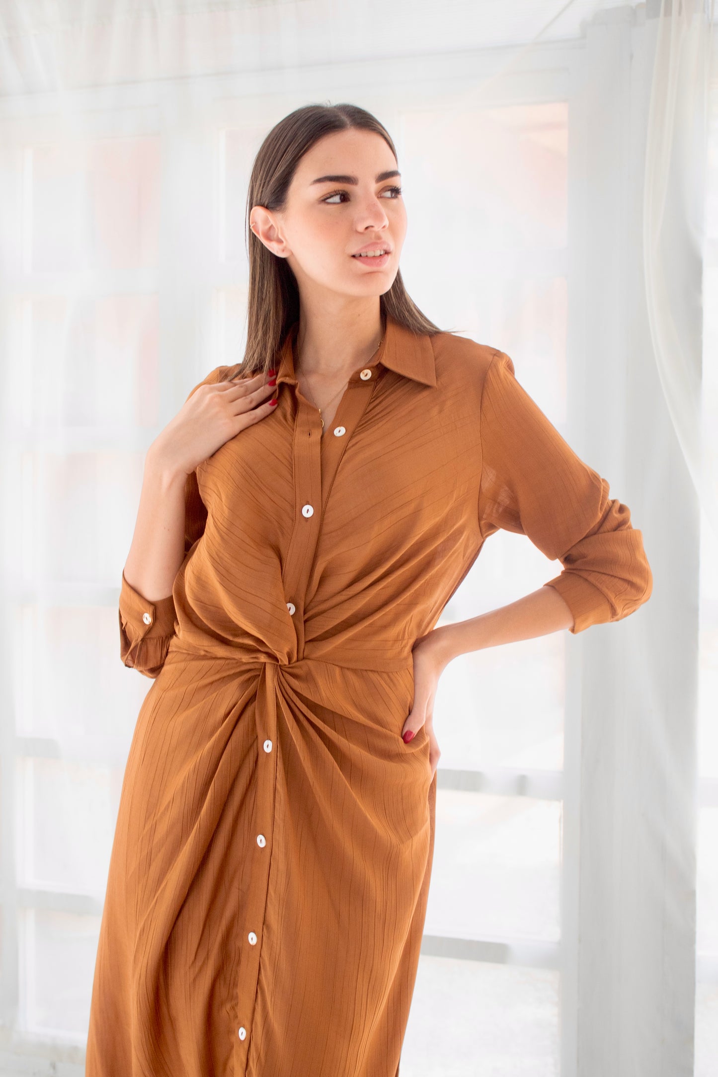 ( Soli dress) Havana glass (Linen Mixed with Silk)dress