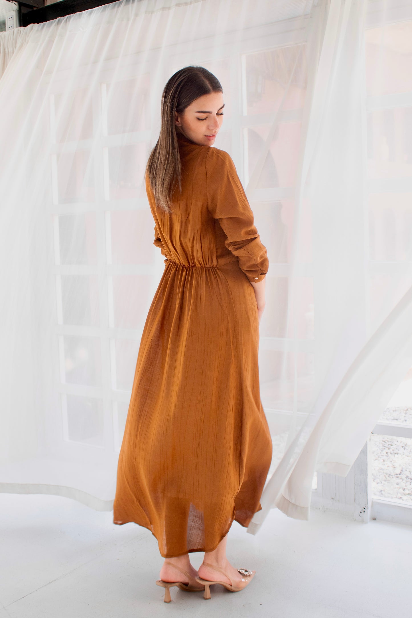 ( Soli dress) Havana glass (Linen Mixed with Silk)dress