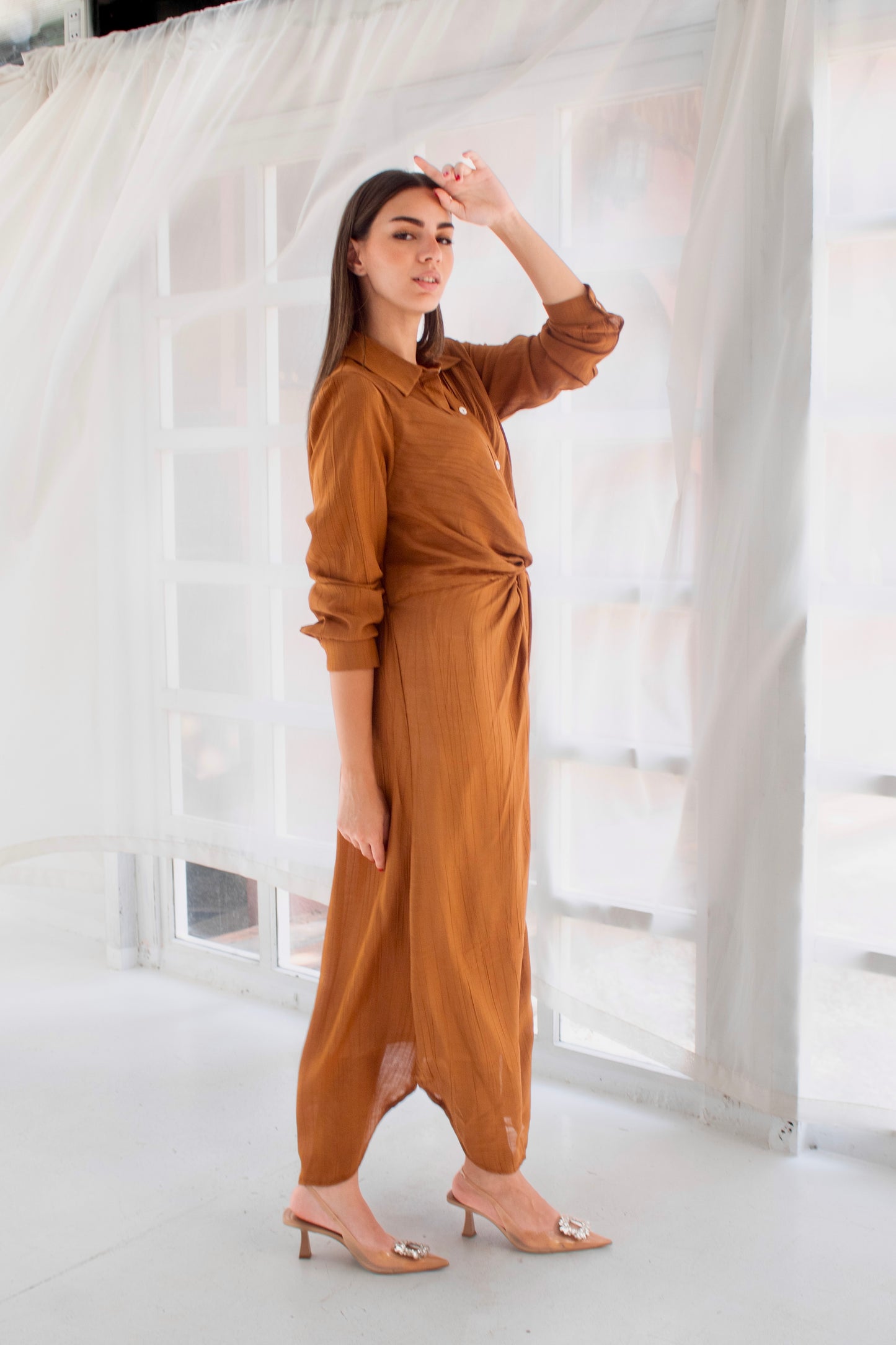 ( Soli dress) Havana glass (Linen Mixed with Silk)dress