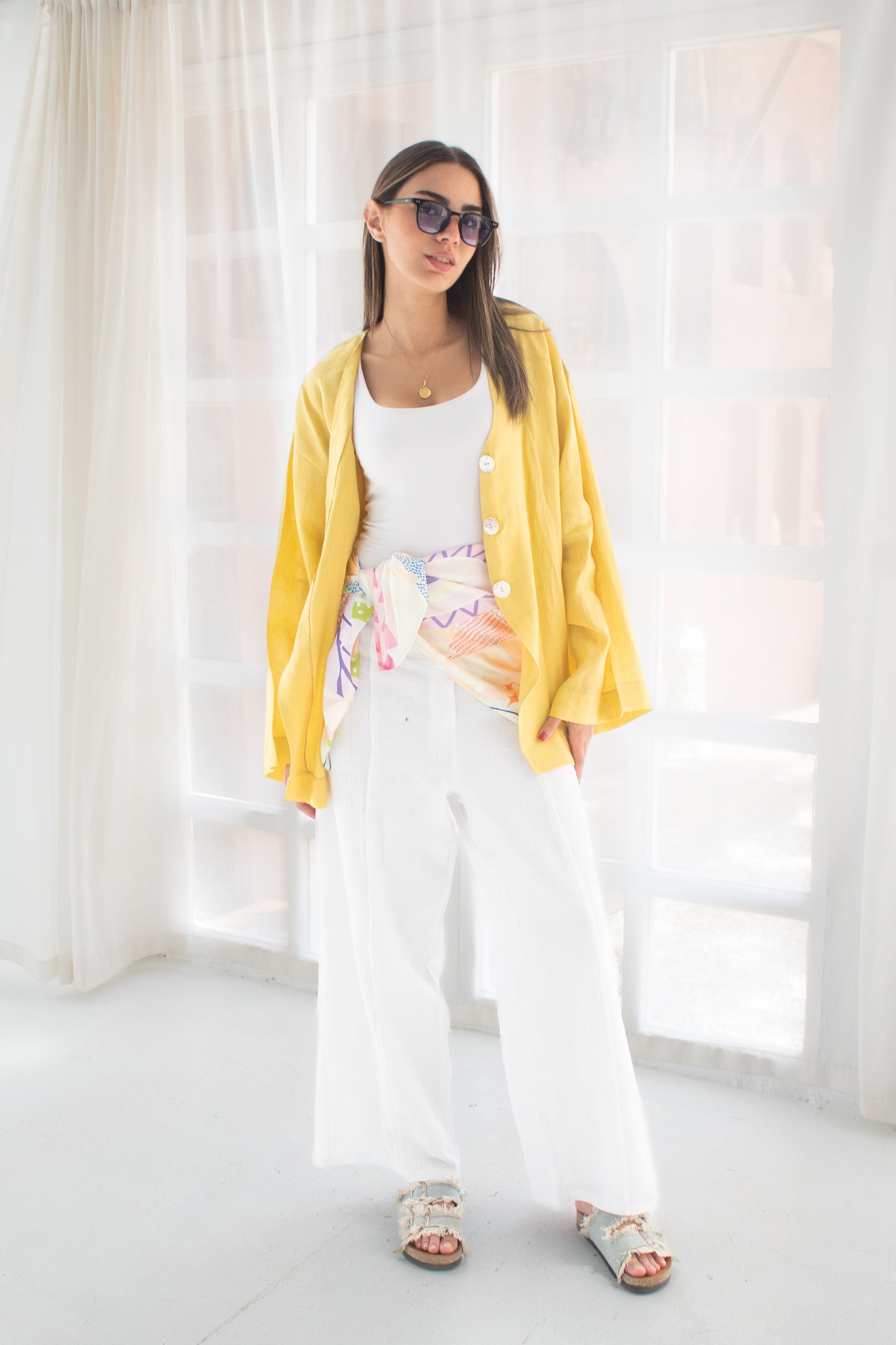 Mustard Pure linen jacket and cardigan