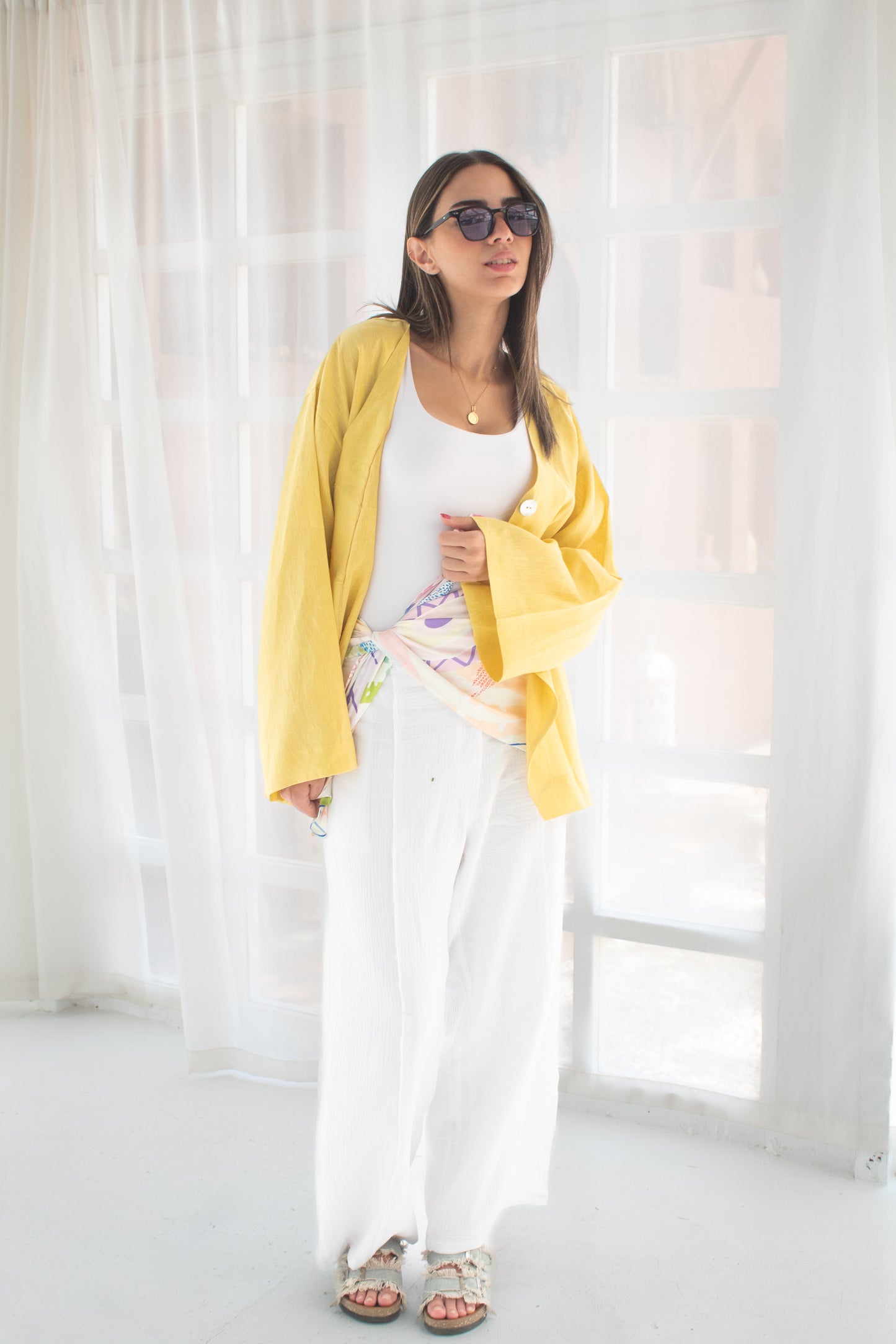 Mustard Pure linen jacket and cardigan