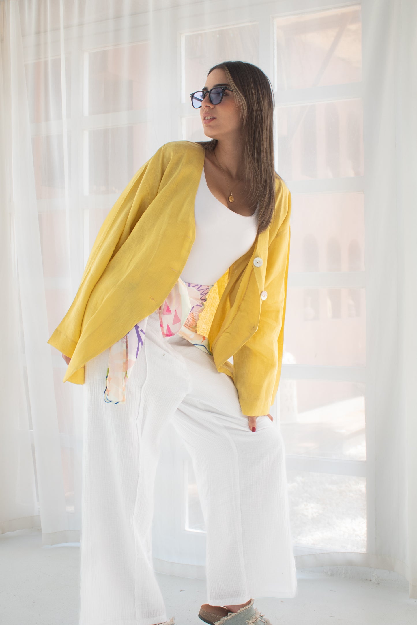 Mustard Pure linen jacket and cardigan