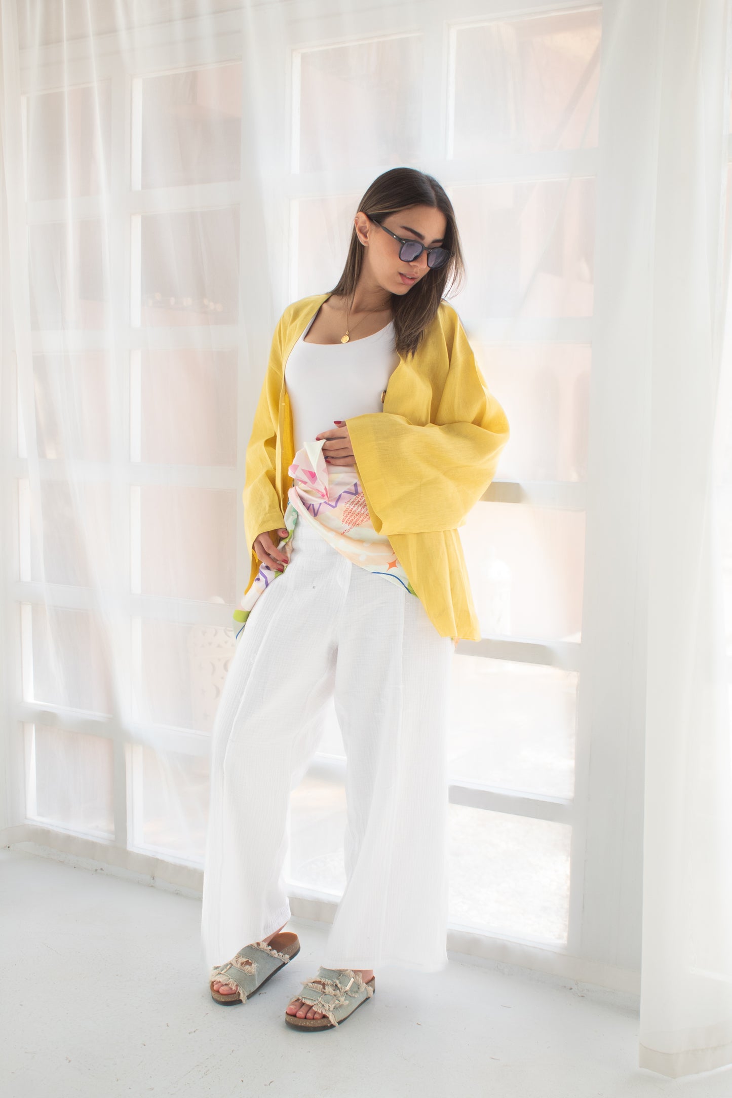Mustard Pure linen jacket and cardigan