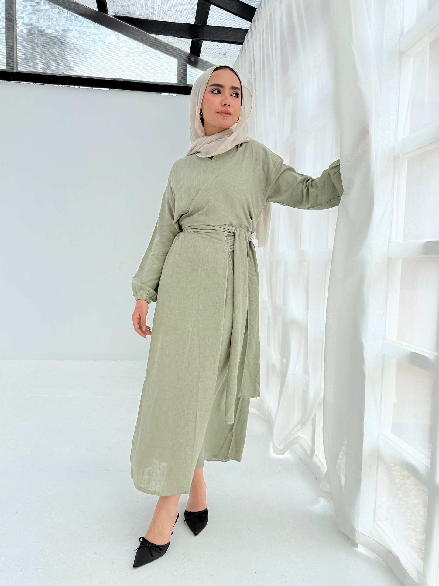 Greece mint green linen dress
