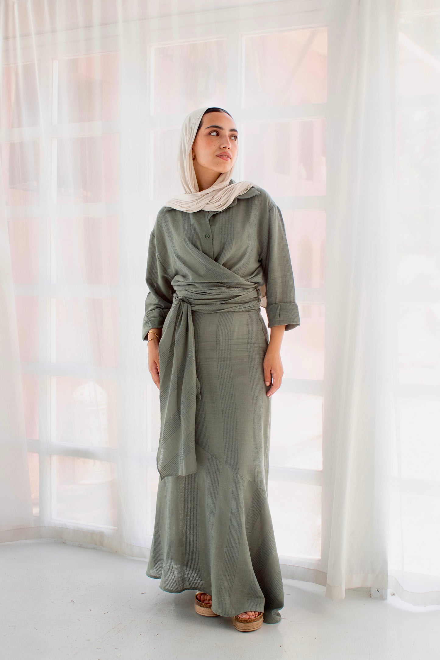 Mint green linen set
