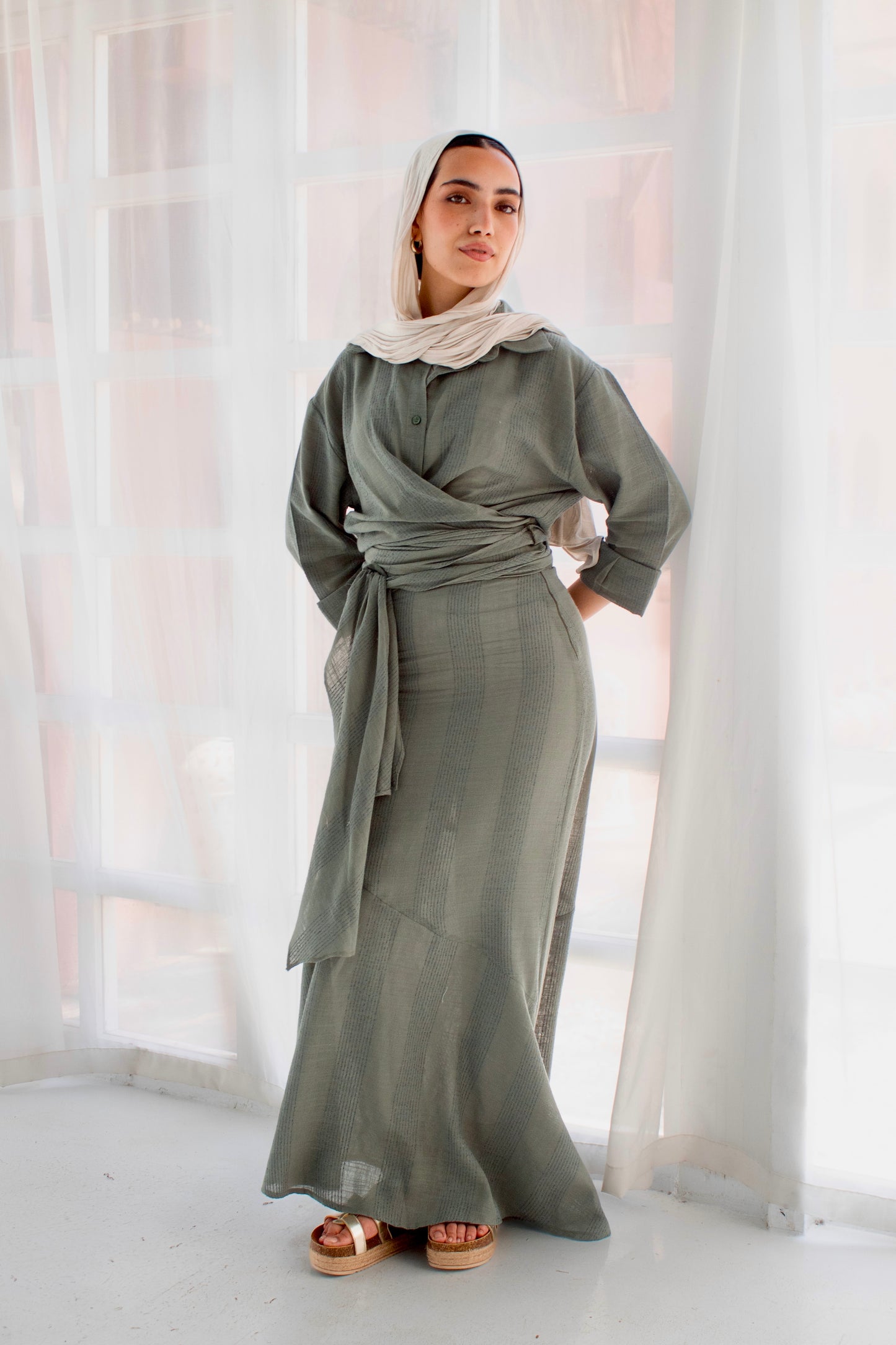 Mint green linen set