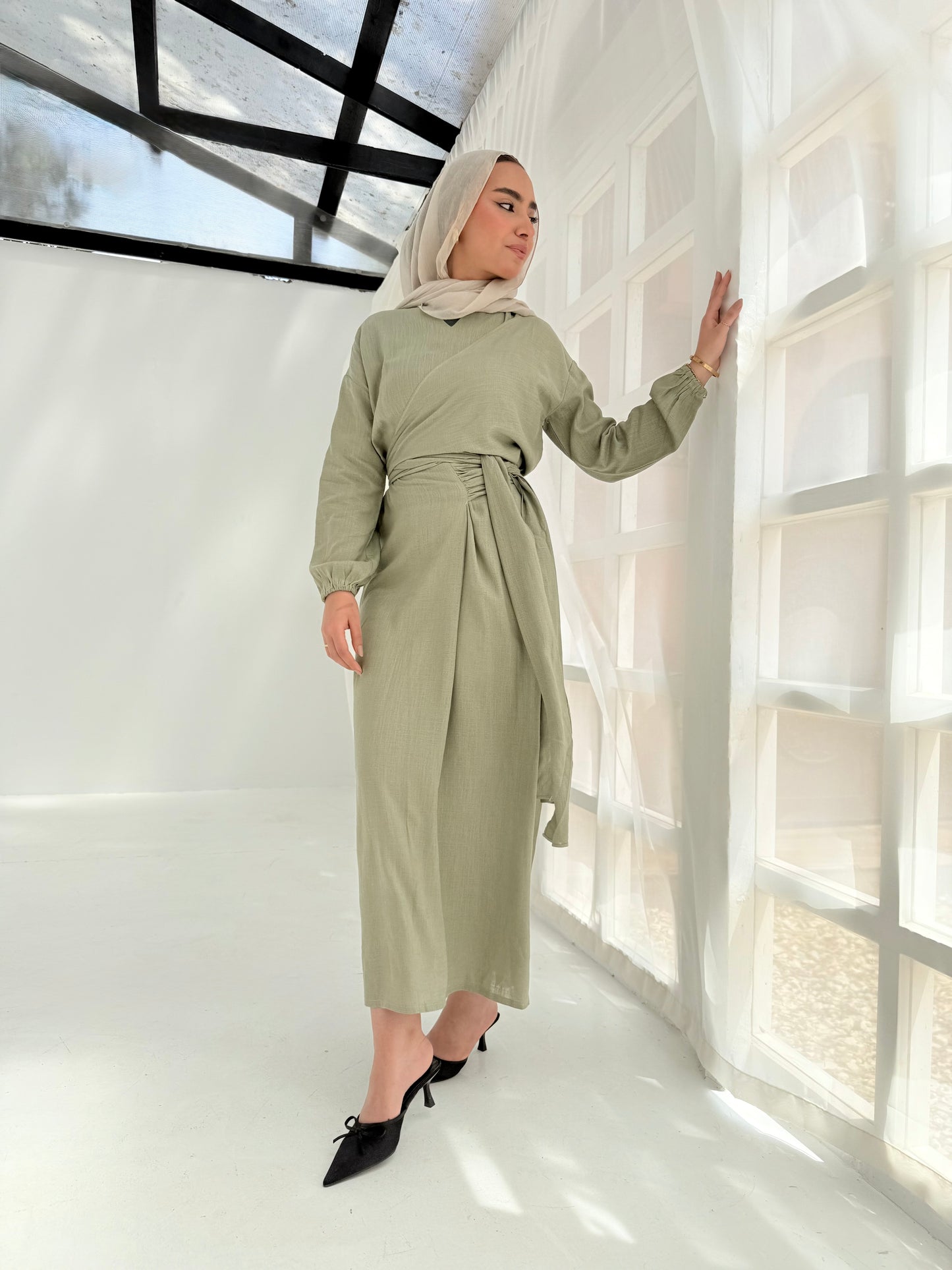 Greece mint green linen dress