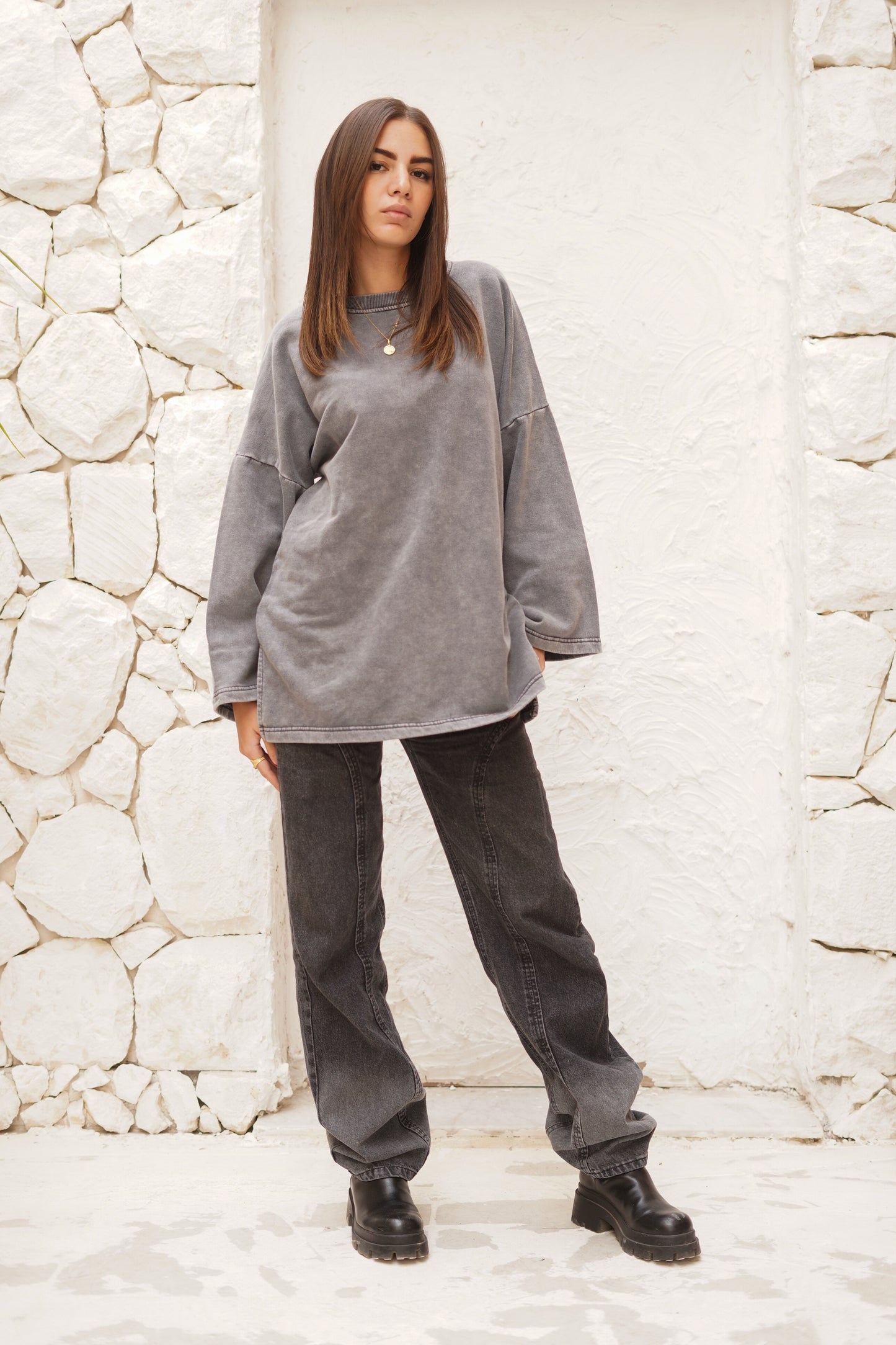 Gray Crewneck Sweatshirt with studded words