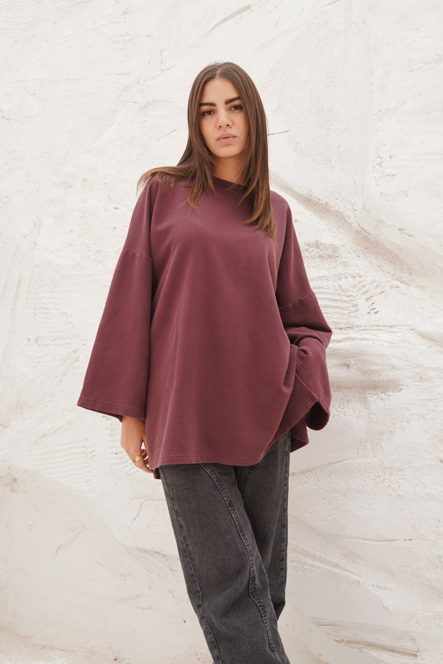 Burgundy Crewneck Sweatshirt with studded words