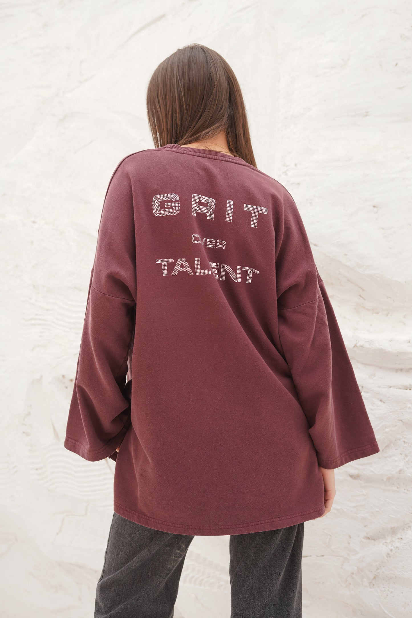 Burgundy Crewneck Sweatshirt with studded words