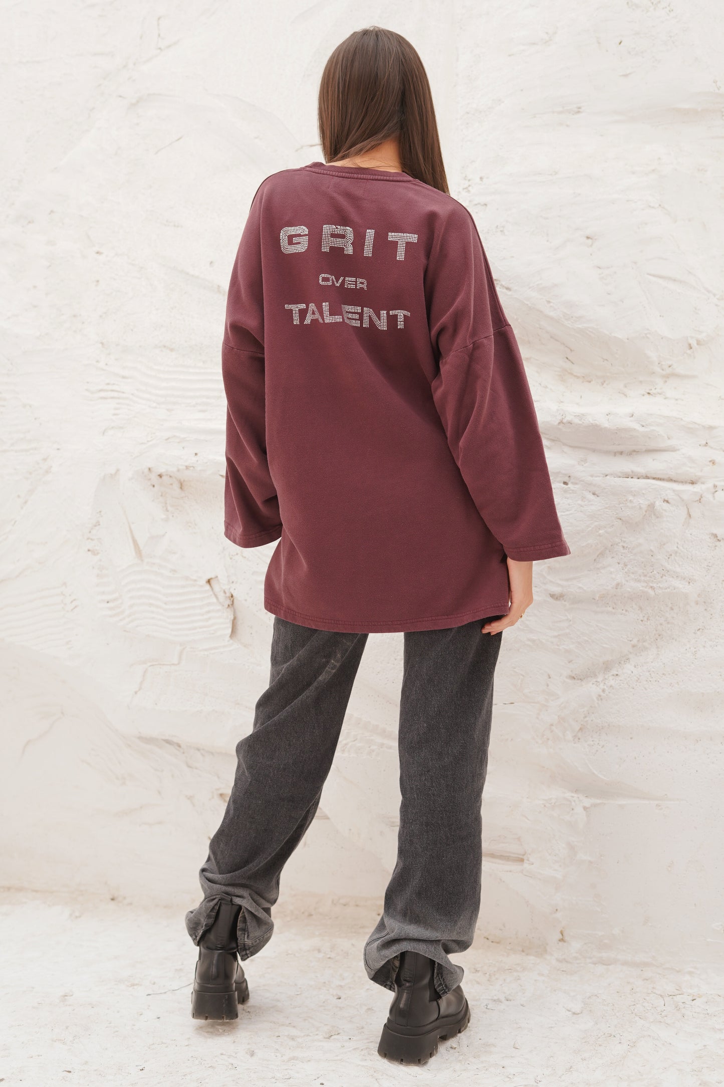 Burgundy Crewneck Sweatshirt with studded words