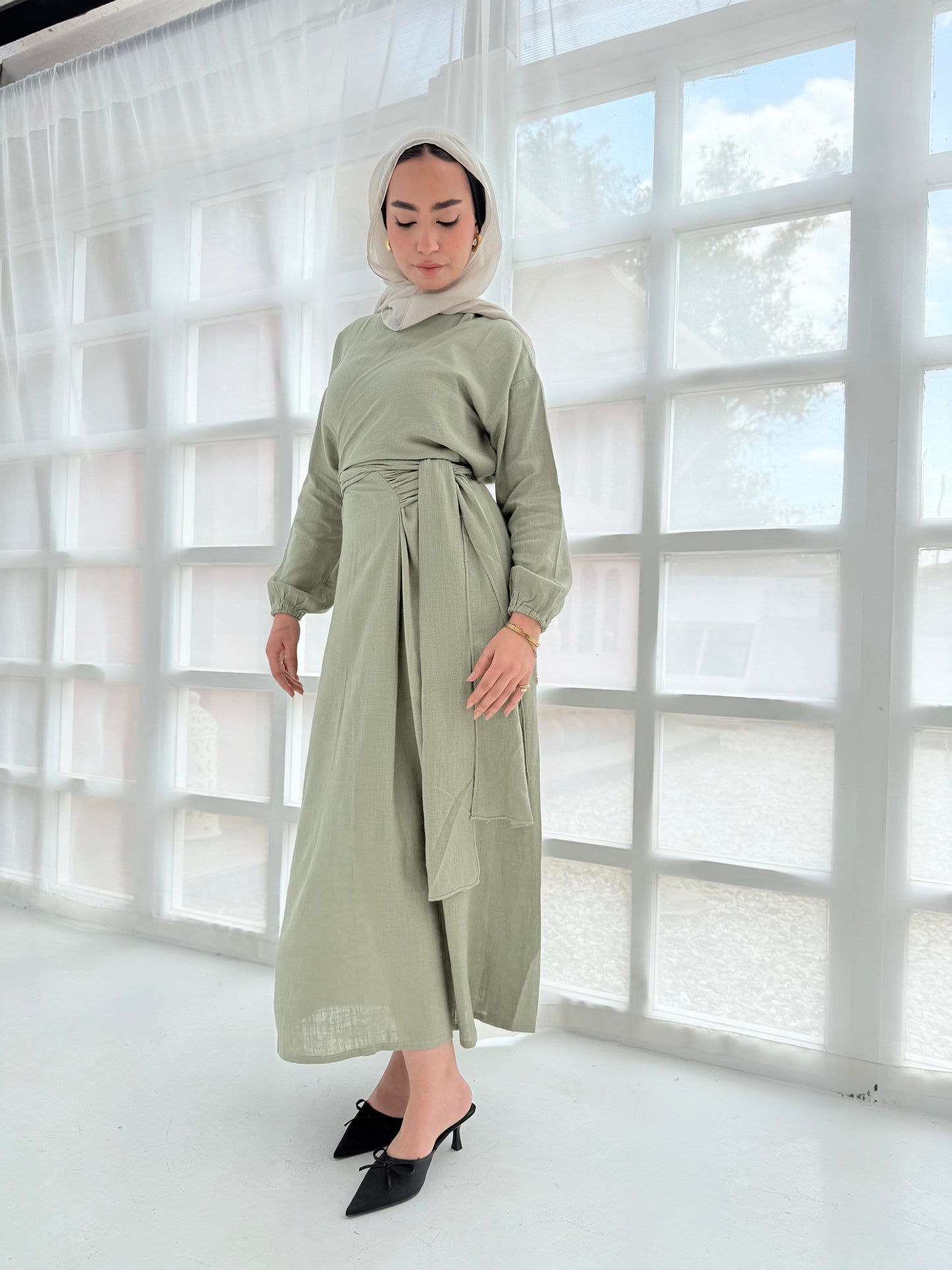 Greece mint green linen dress