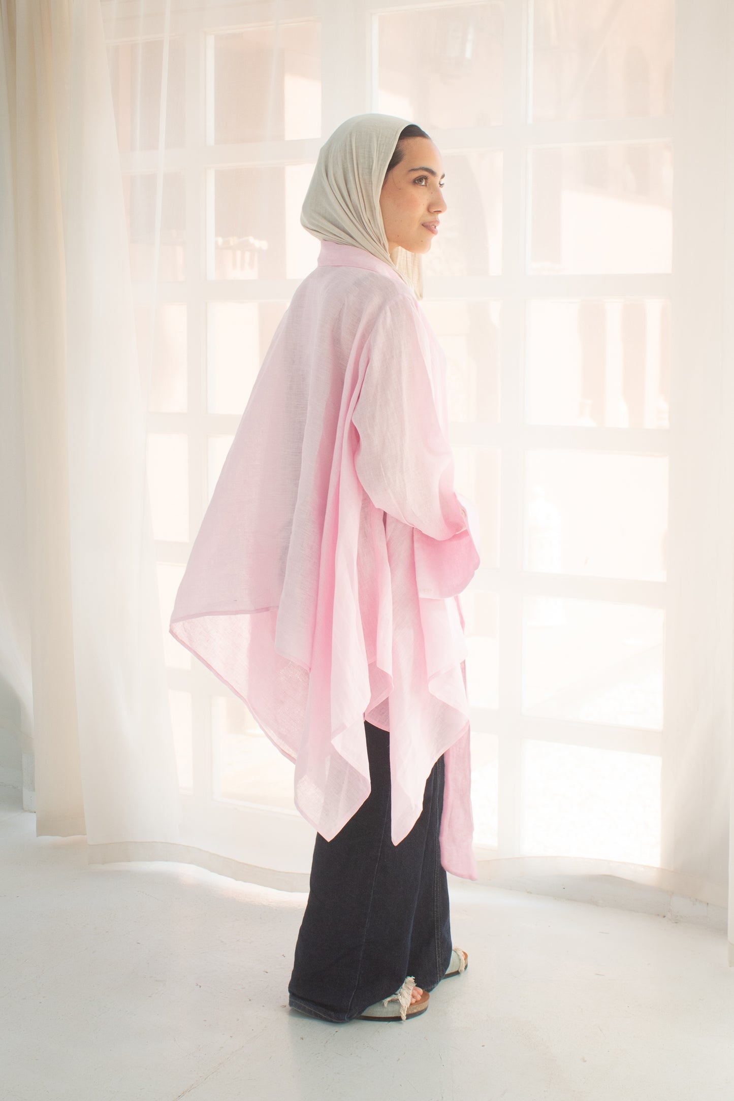 Pure linen cardigan in pink