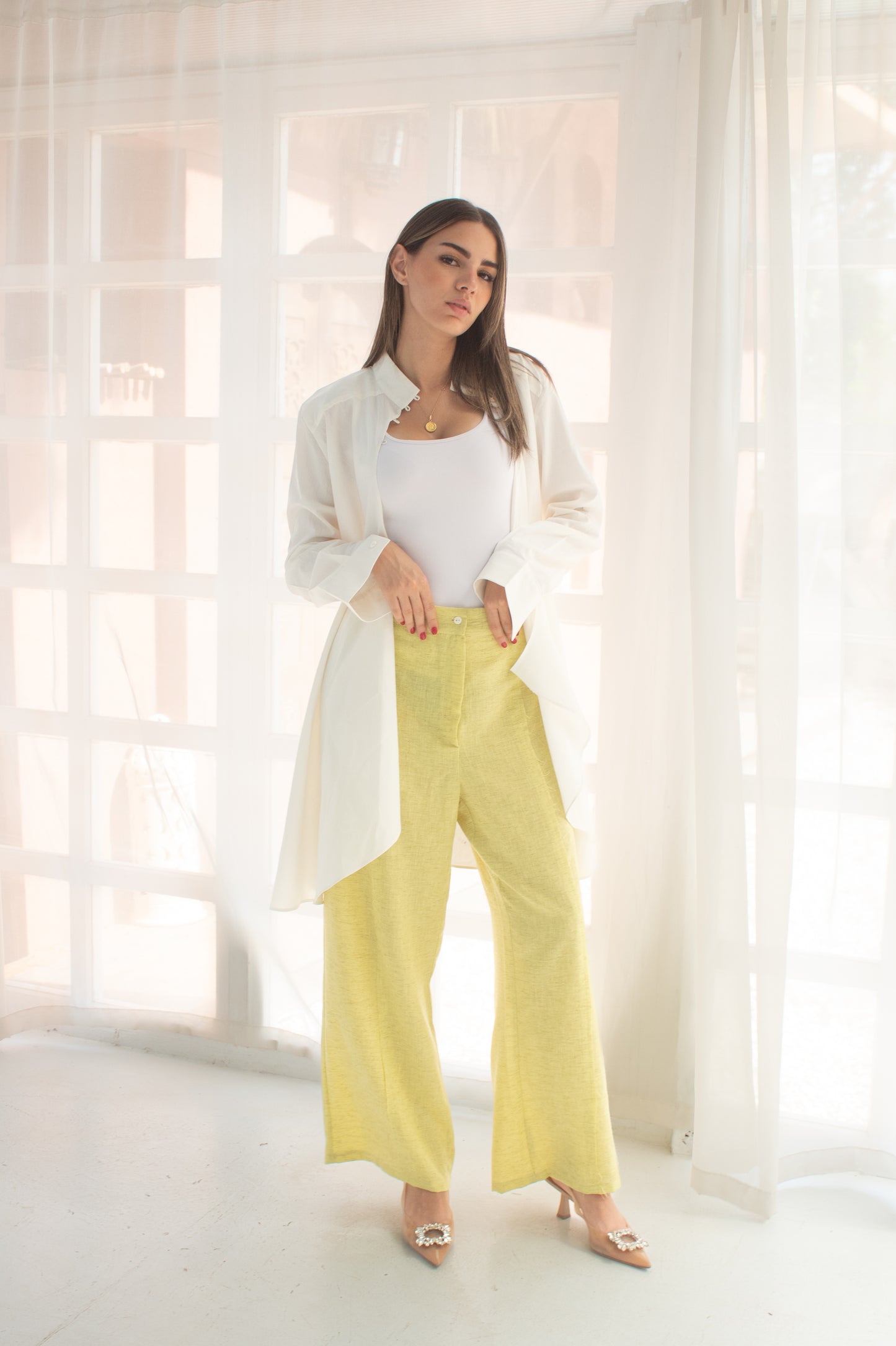 Lime yellow linen pants