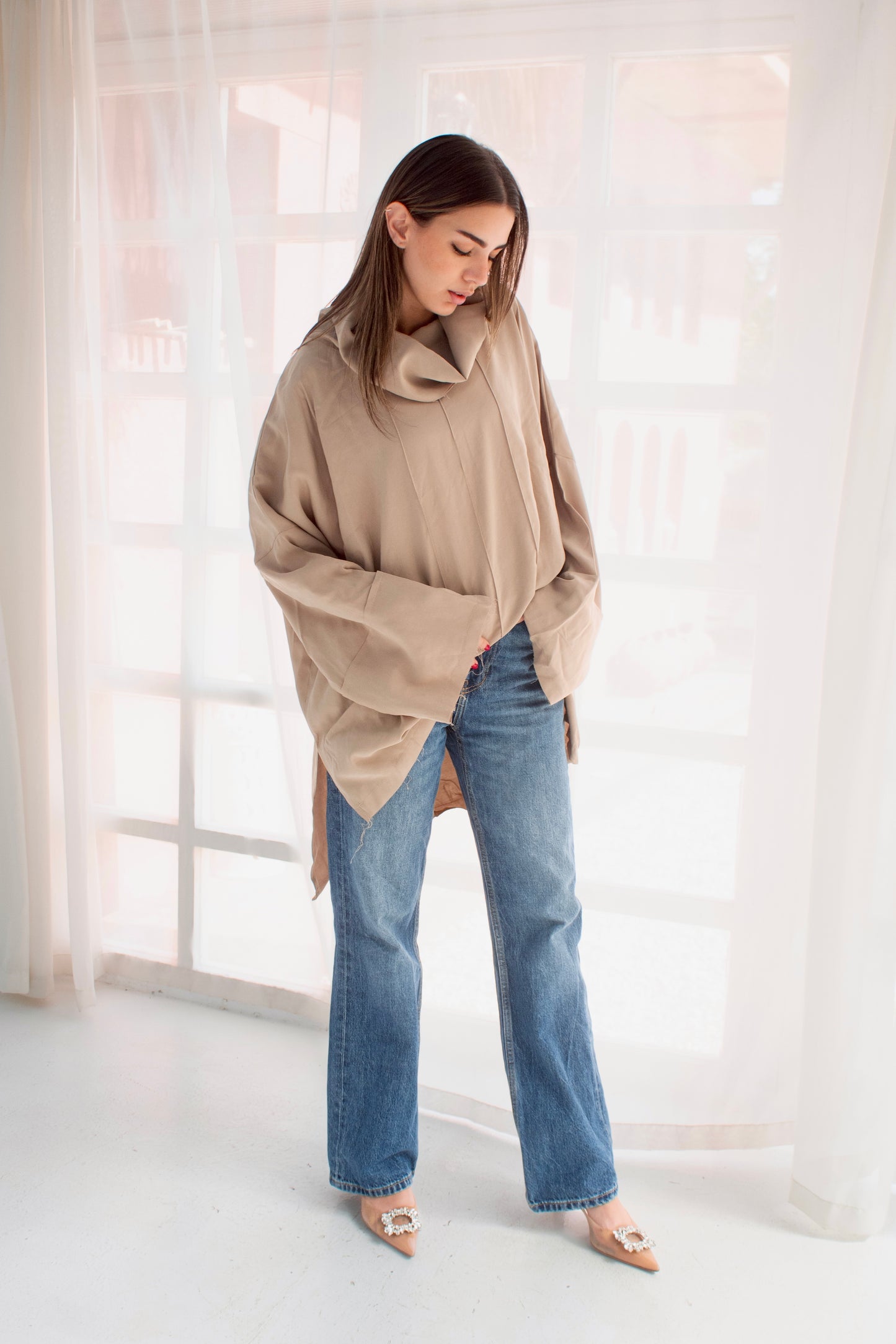 Coffee unfinished boho blouse
