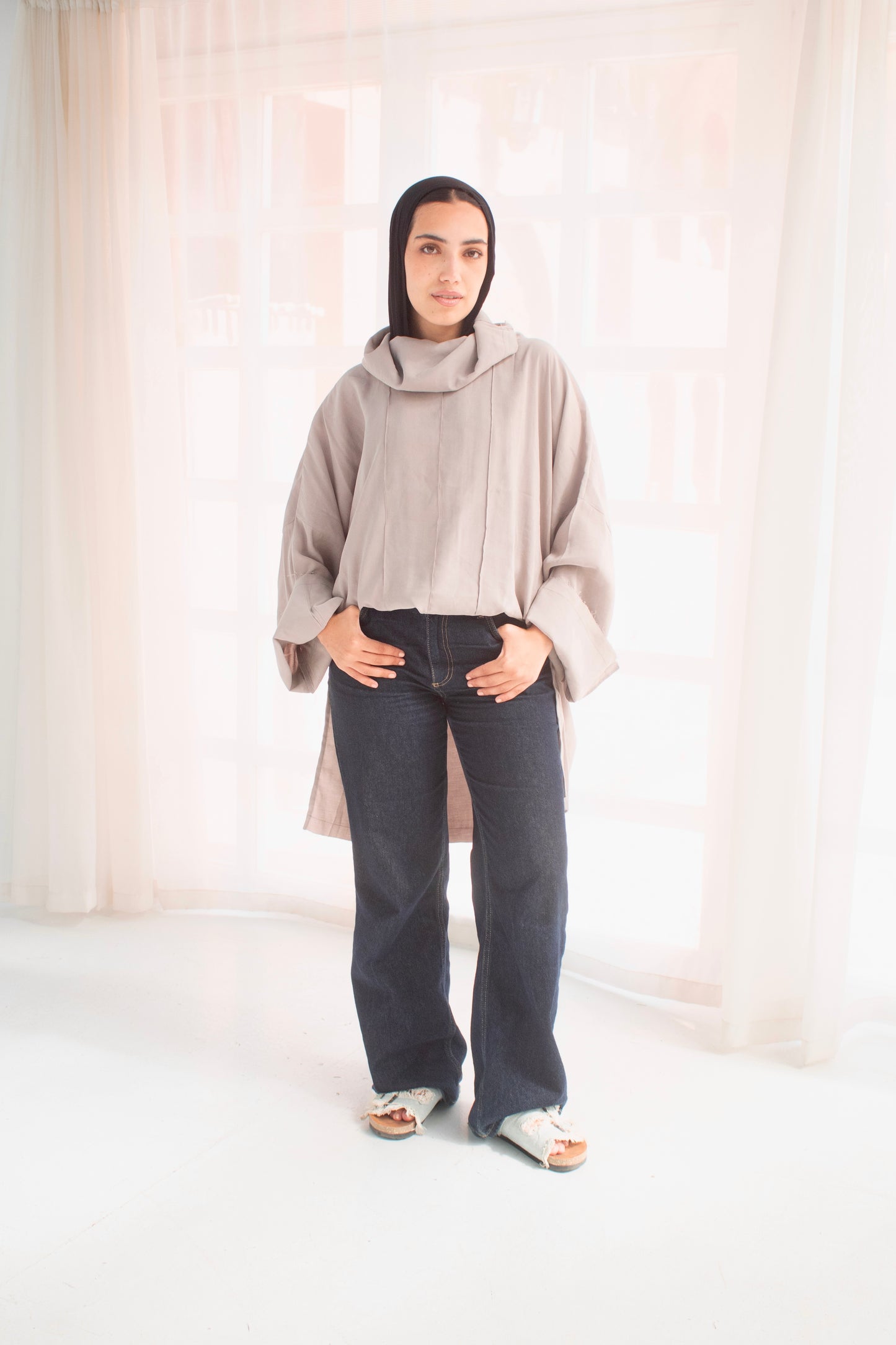 Grayish unfinished Boho blouse