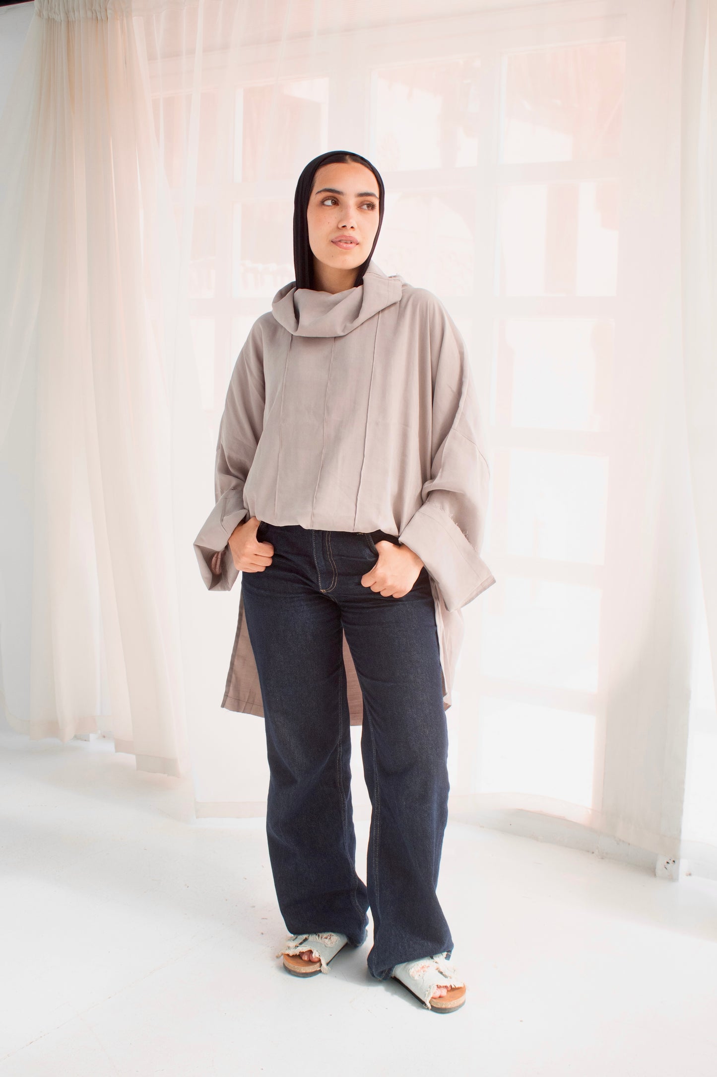 Grayish unfinished Boho blouse
