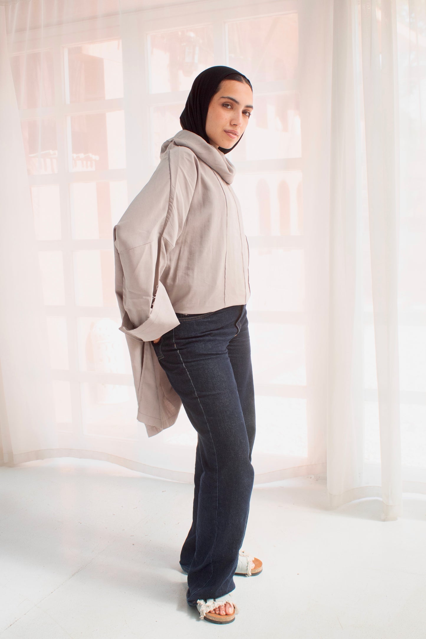 Grayish unfinished Boho blouse