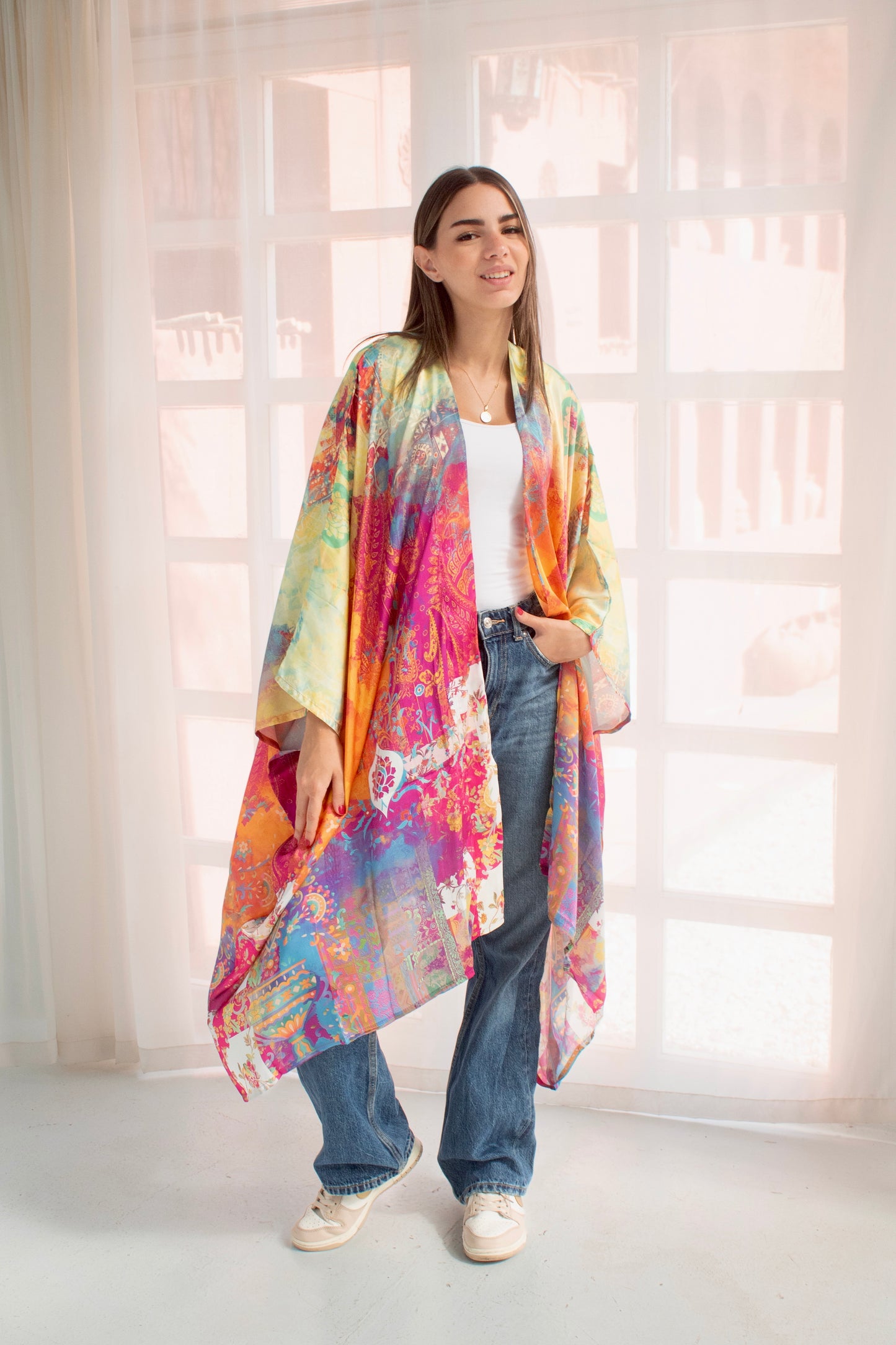 Colorful satin cardigan