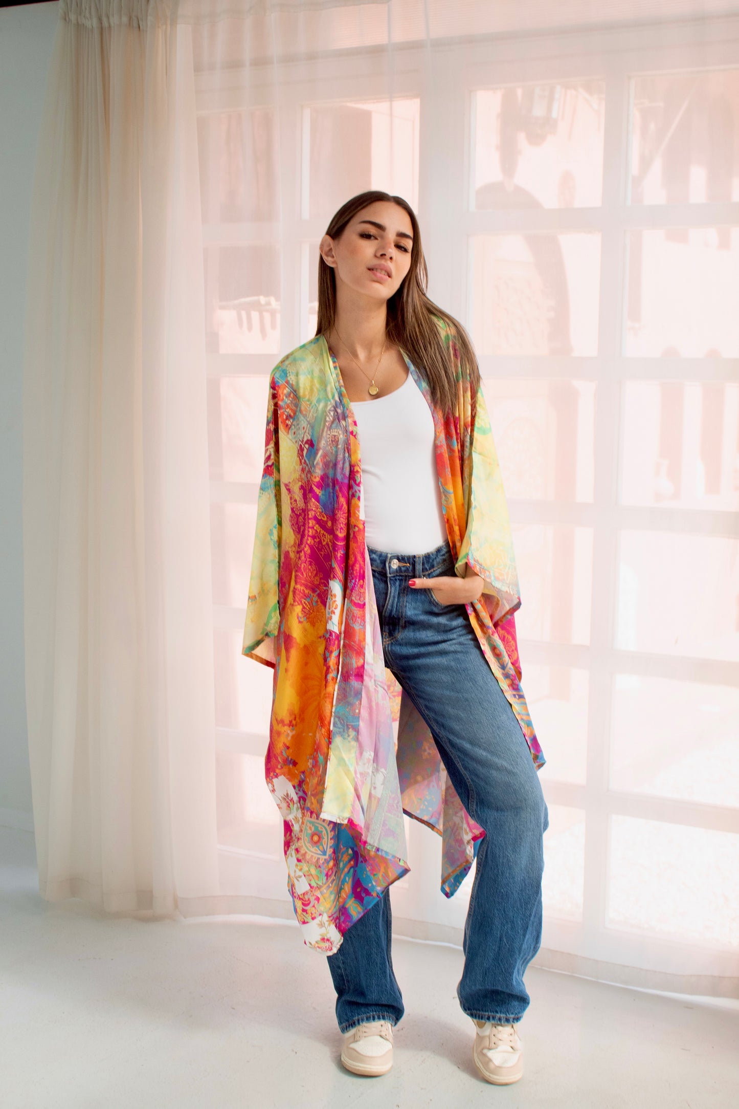 Colorful satin cardigan