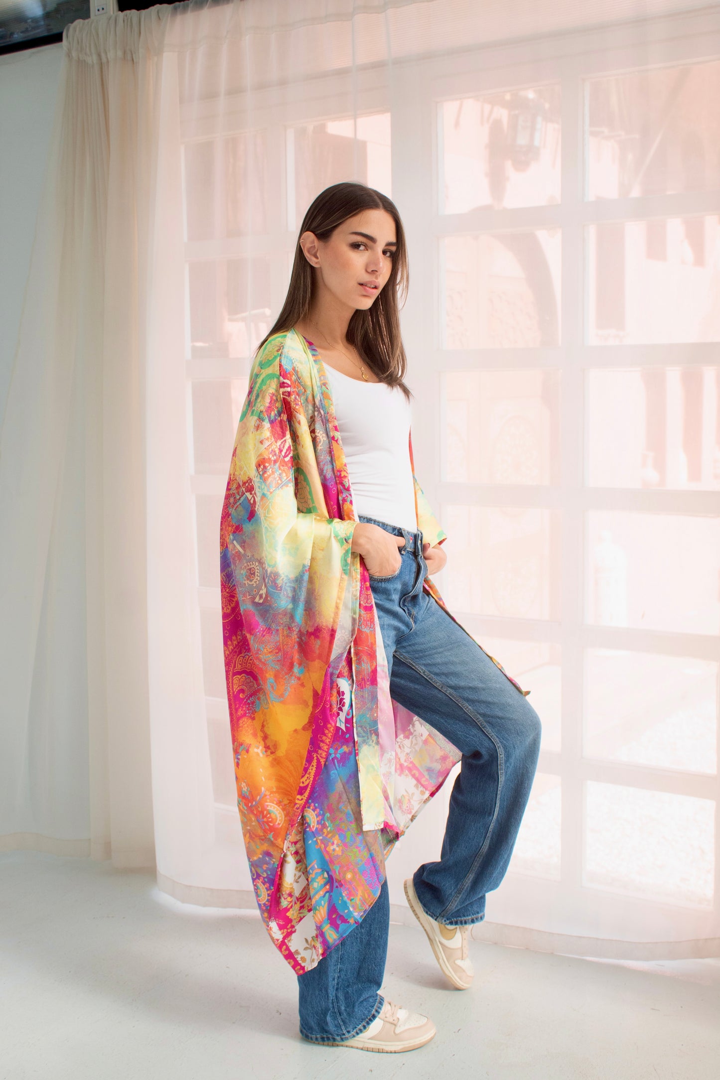Colorful satin cardigan