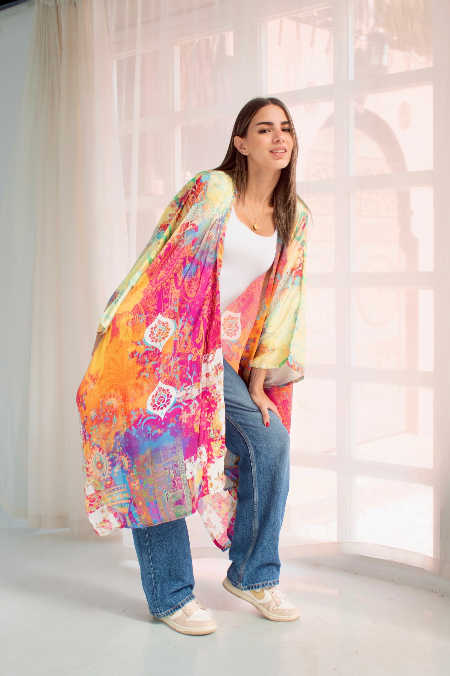 Colorful satin cardigan