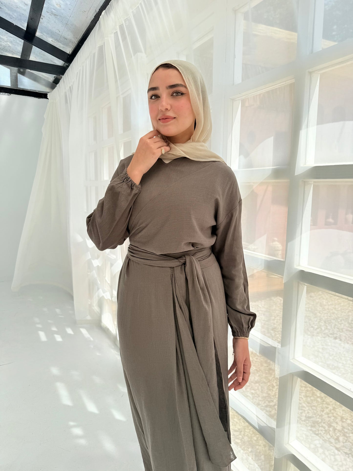 Greece olive linen dress