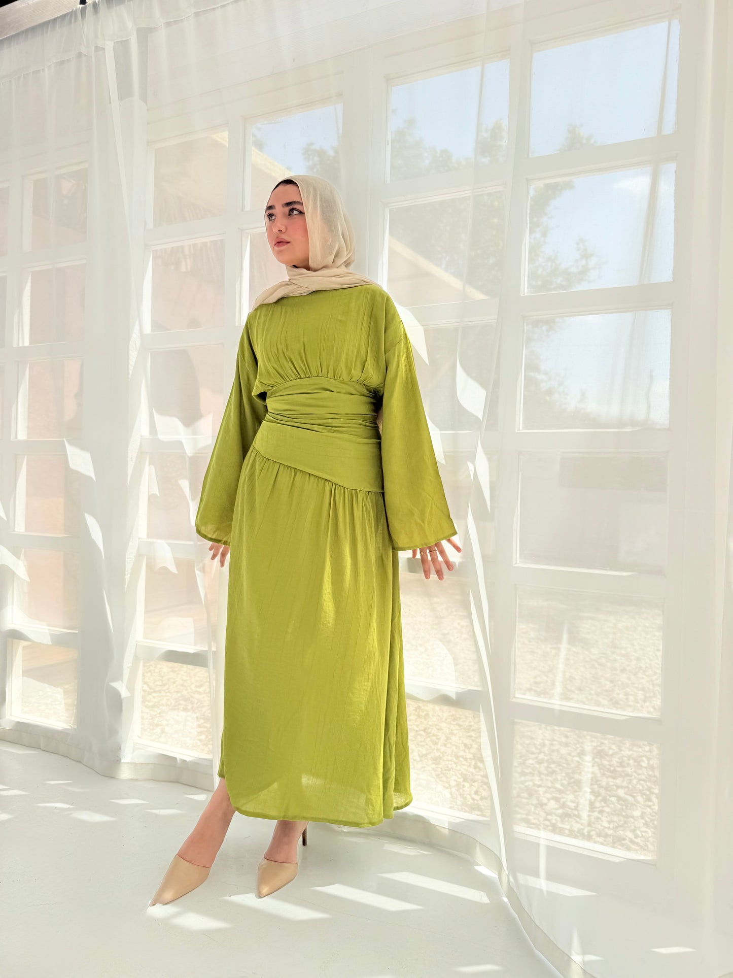 Salu Moss green glass dress