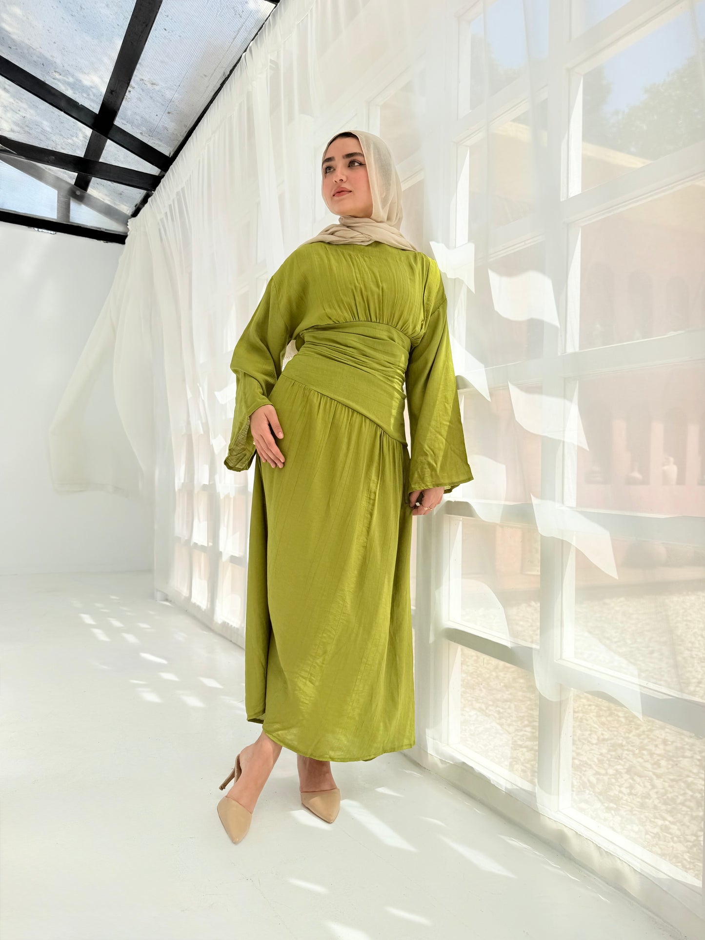 Salu Moss green glass dress