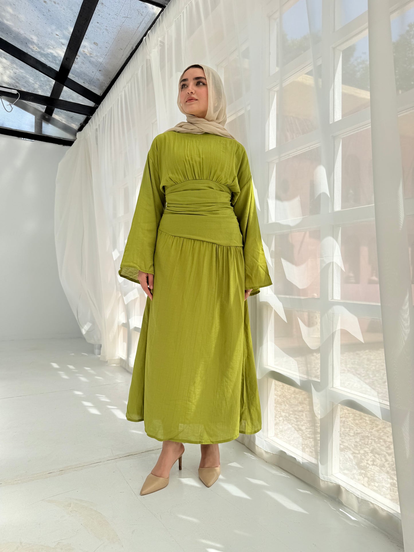 Salu Moss green glass dress