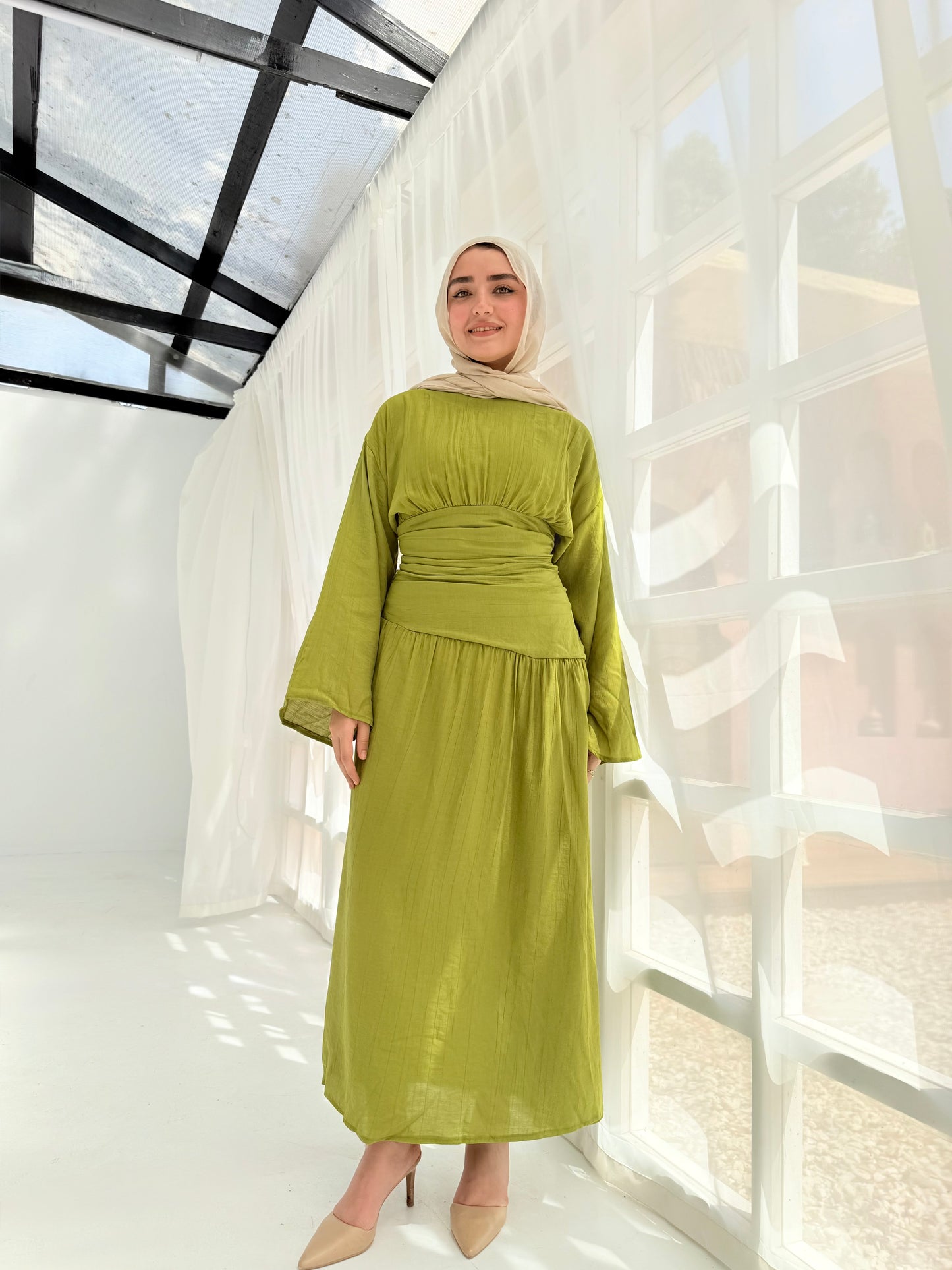 Salu Moss green glass dress